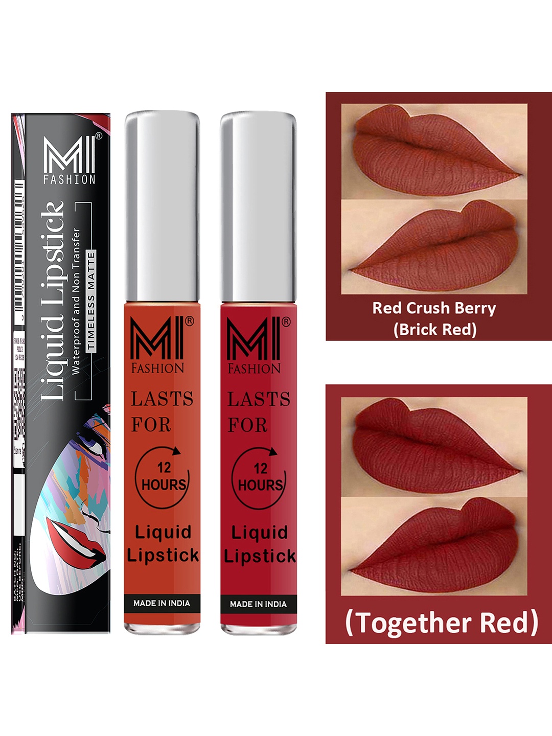 

MI FASHION Set of 2 Smudge Free Matte Finish Moisturizing Liquid Lipsticks - Red