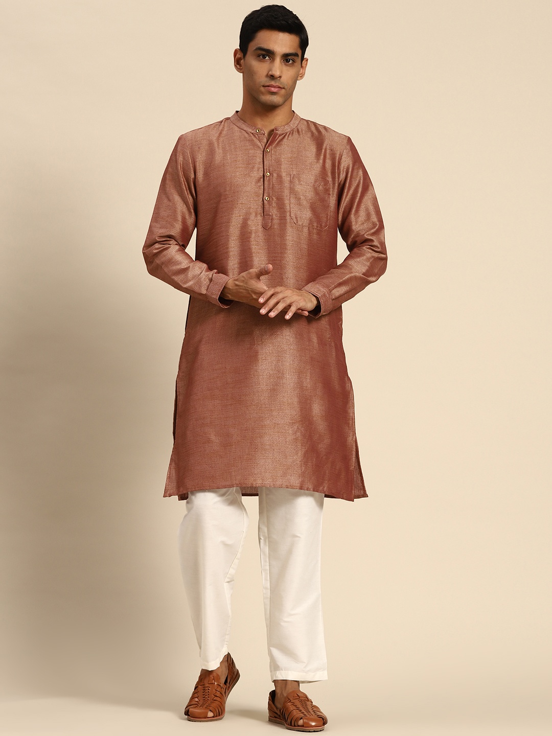 

Anouk Men Maroon Golden Chevron Kurta with Trousers