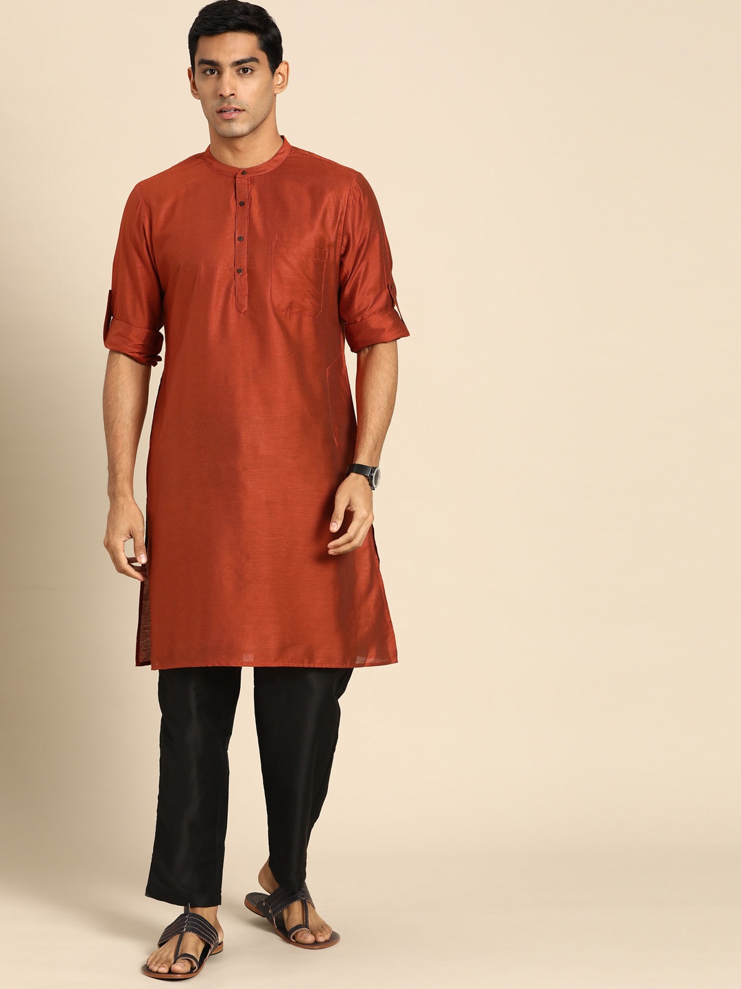 

Anouk Men Rust Orange & Black Kurta with Trousers