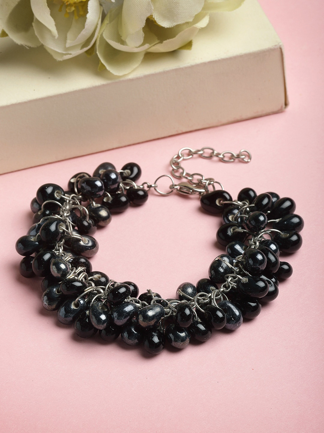 

VOGUE PANASH Women Oxidised Silver-Plated Black Brass Pearls Charm Bracelet