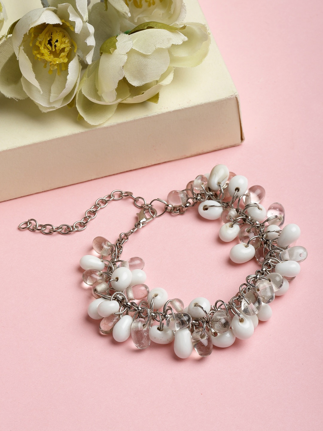 

VOGUE PANASH Women Silver-Plated & White Brass Oxidised Charm Bracelet
