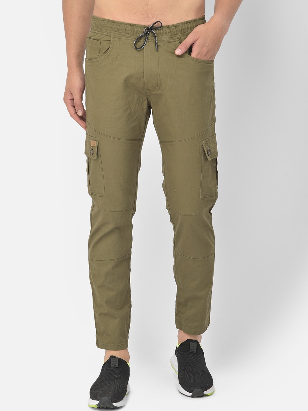 

COBB Men Olive Green Comfort Slim Fit Cargos Trousers