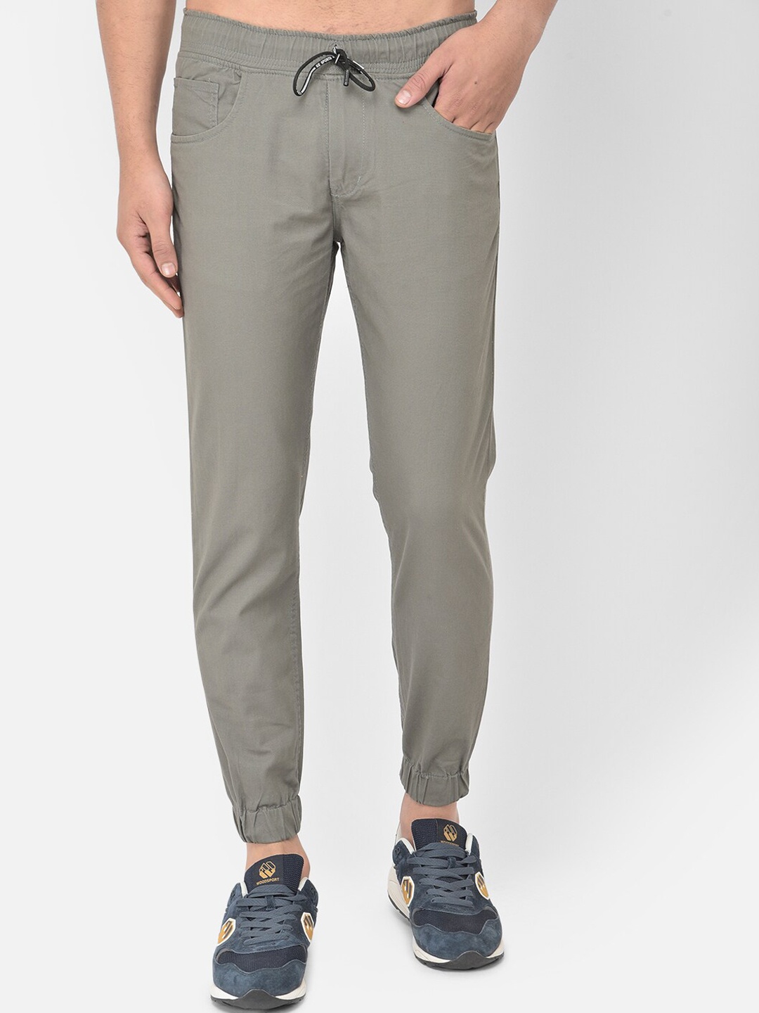 COBB Men Grey Comfort Slim Fit Joggers Cotton Trousers