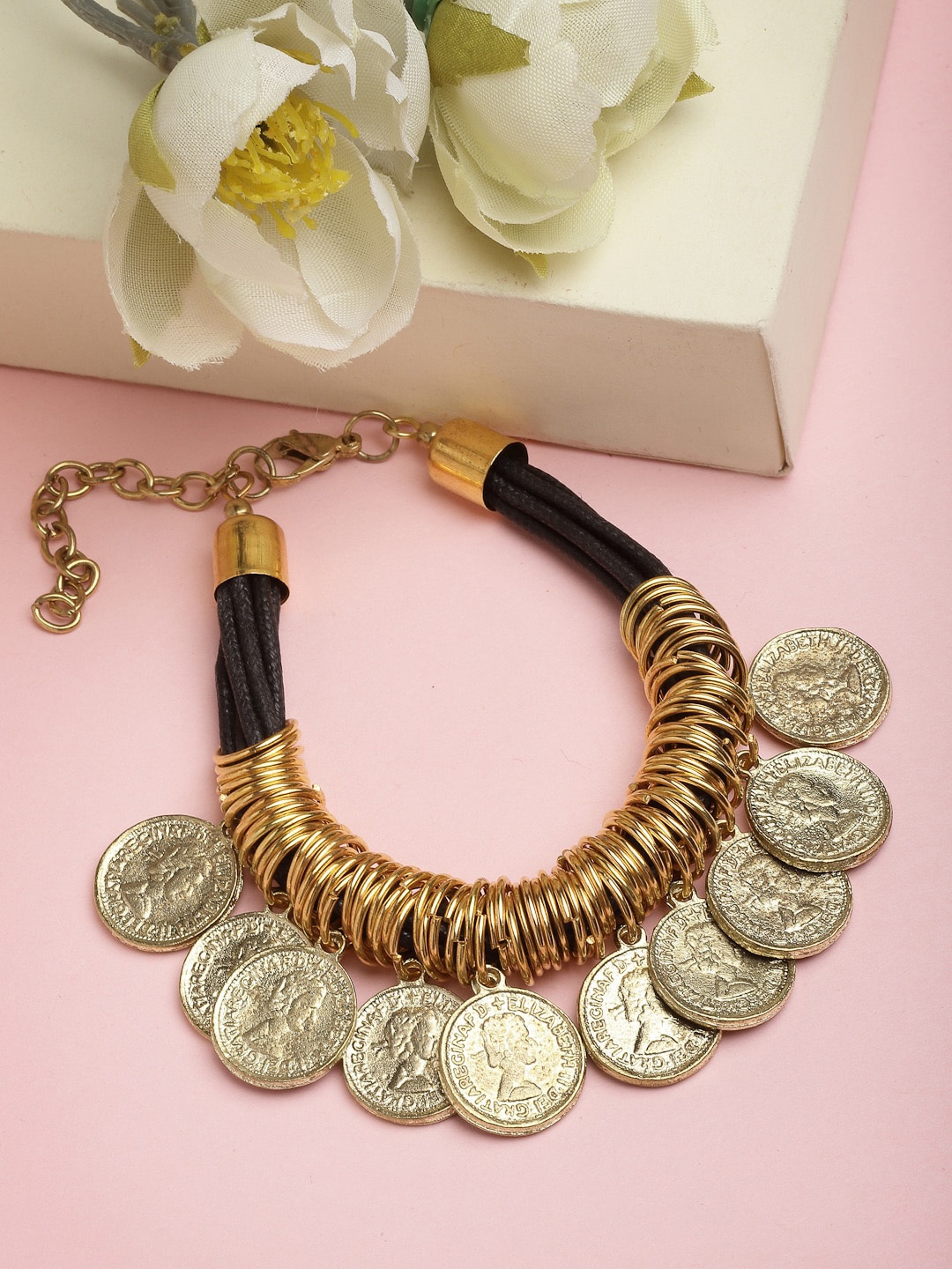 

VOGUE PANASH Women Gold-Plated Black Brass Coins Charm Bracelet