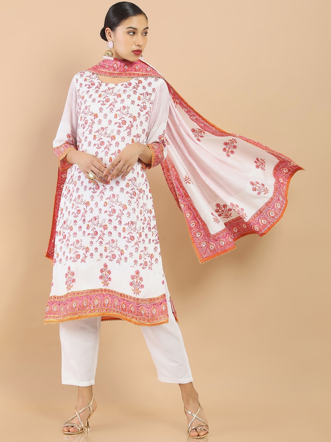 

Soch Women Off White Floral Printed Gotta Patti Kurta with Trousers & With Dupatta