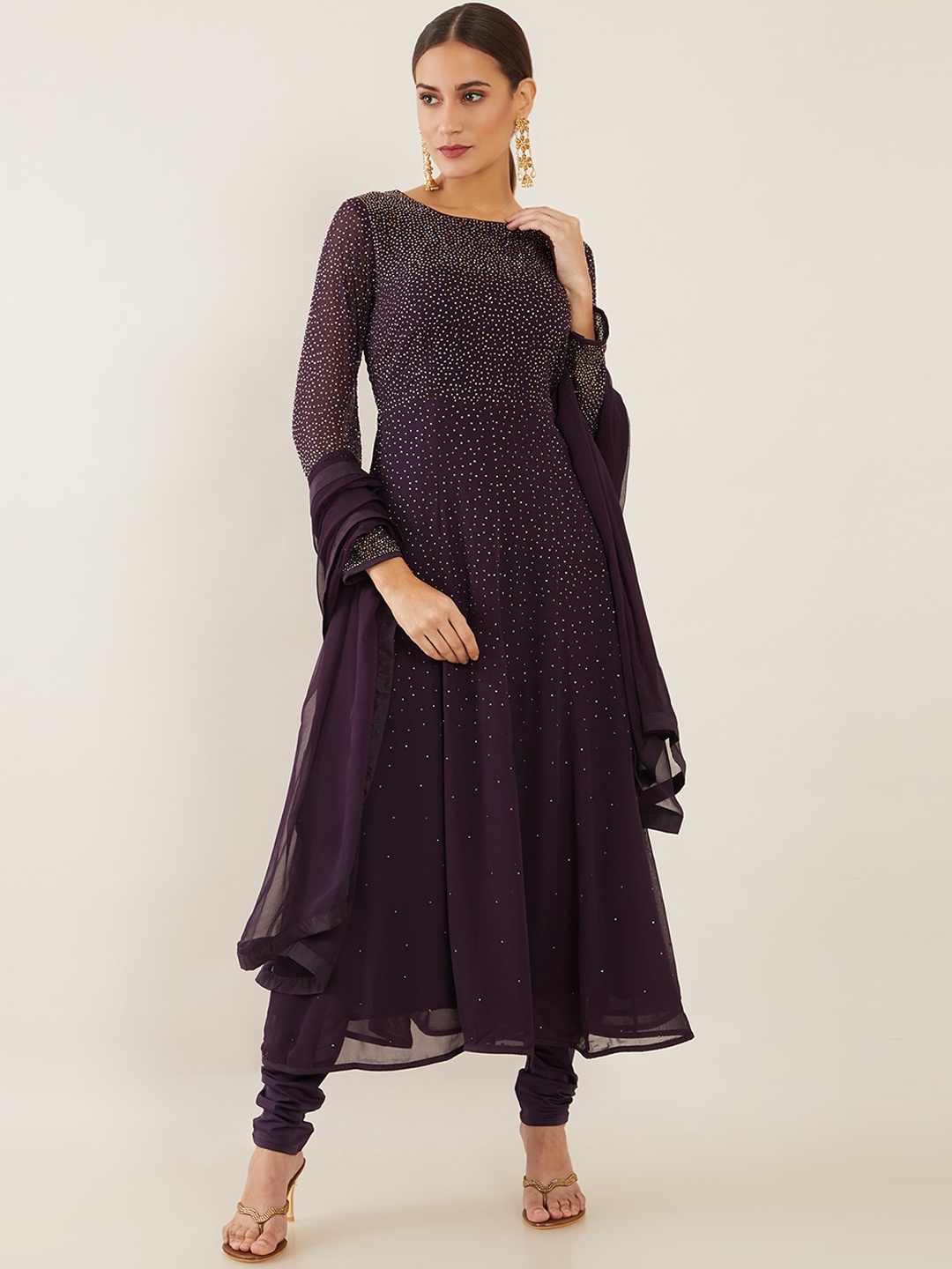 

Soch Women Purple Embroidered Kurta with Churidar & With Dupatta