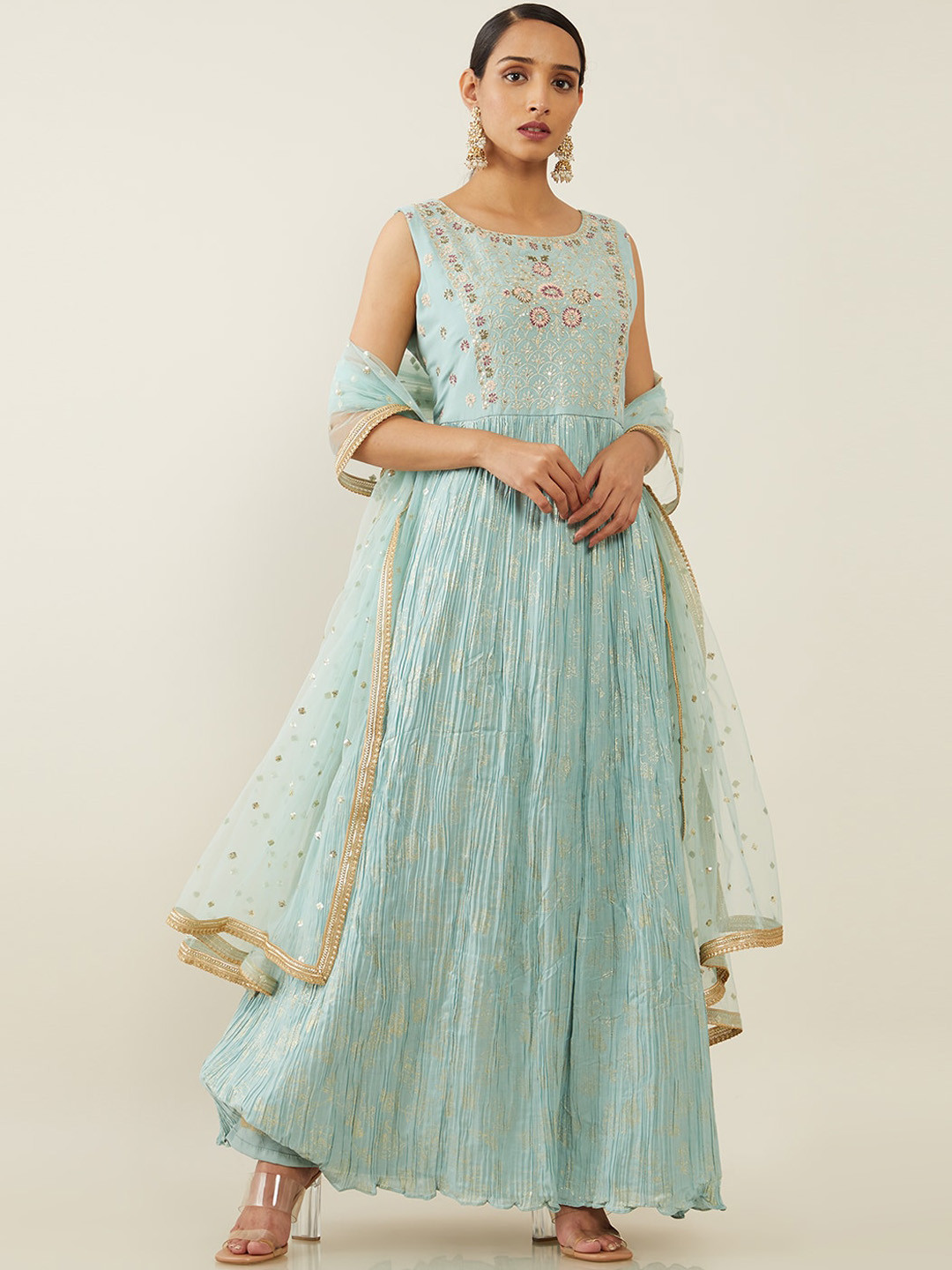 

Soch Women Blue Floral Embroidered Empire Kurta Set