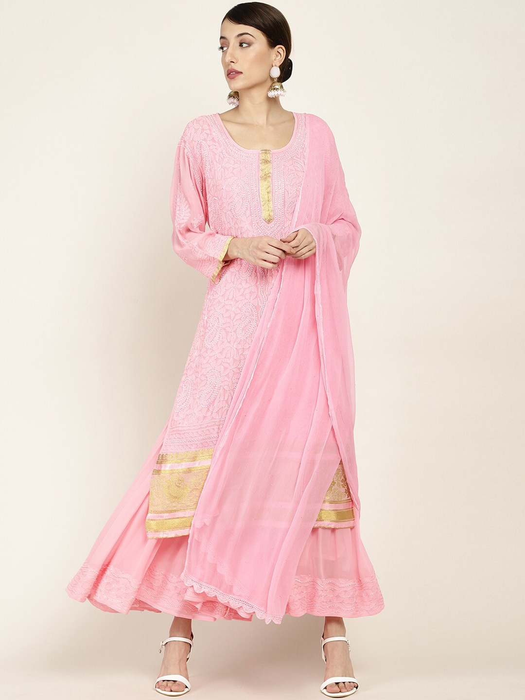 

Soch Women Pink Floral Embroidered Kurti with Sharara & With Dupatta