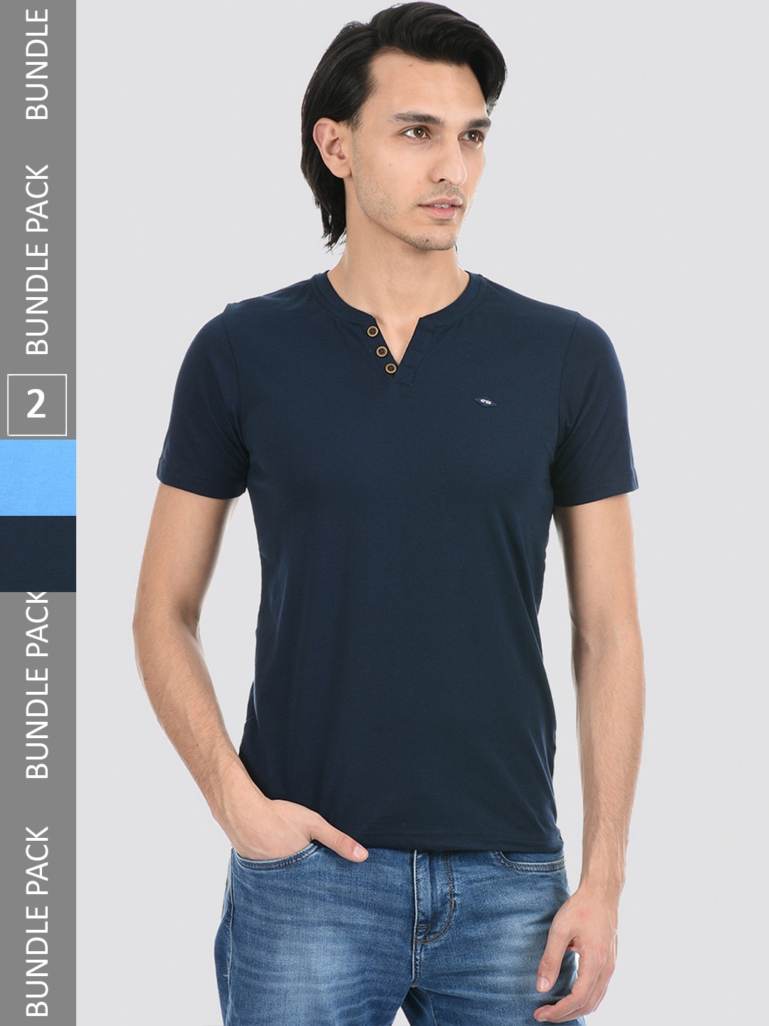 

Cloak & Decker by Monte Carlo Men Blue Henley Neck T-shirt