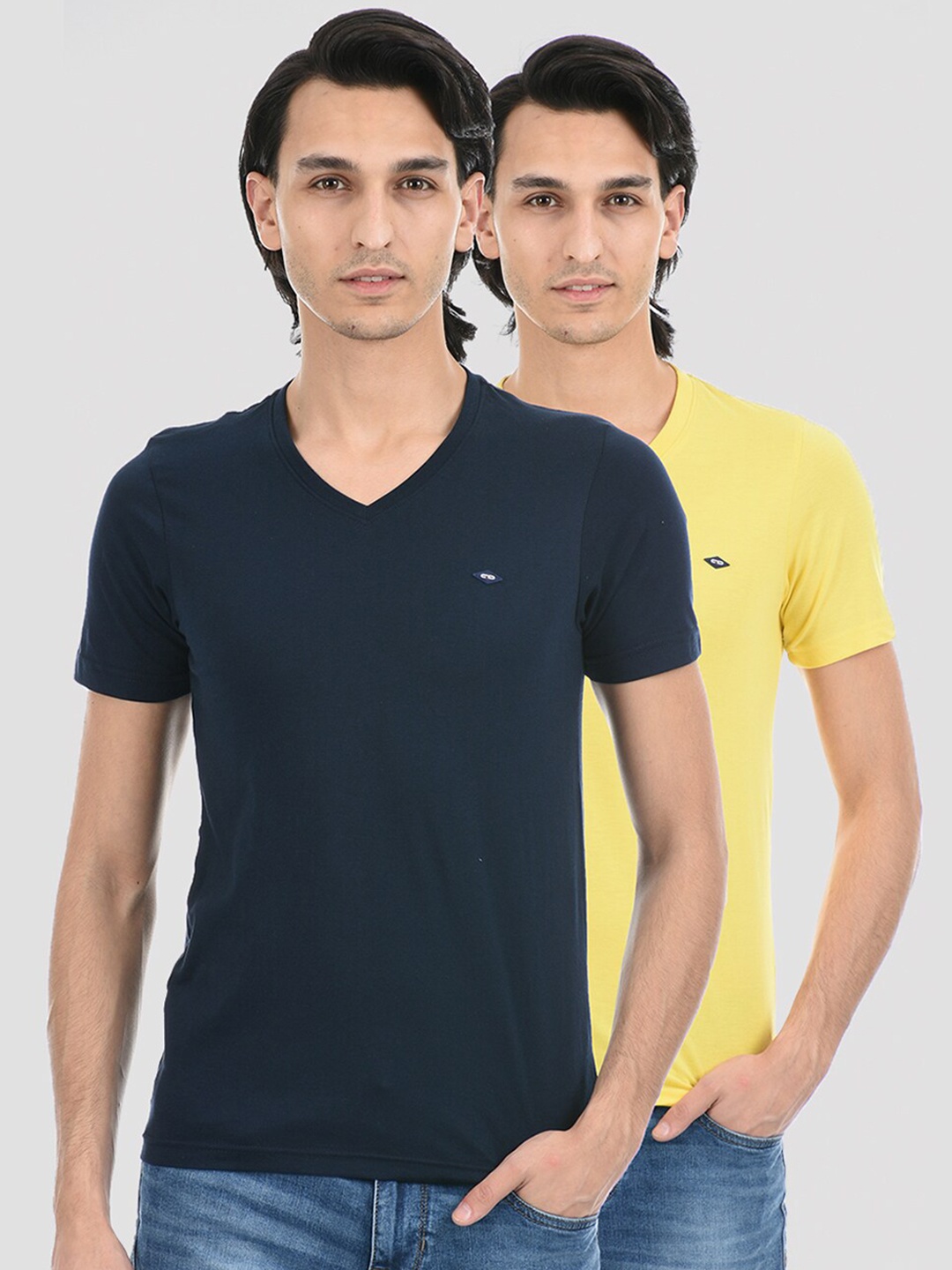 

Cloak & Decker by Monte Carlo Men Pack Of 2 Yellow & Teal V-Neck T-shirt