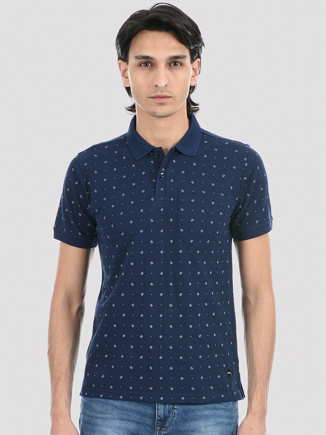 

Cloak & Decker by Monte Carlo Men Navy Blue Printed Polo Collar T-shirt