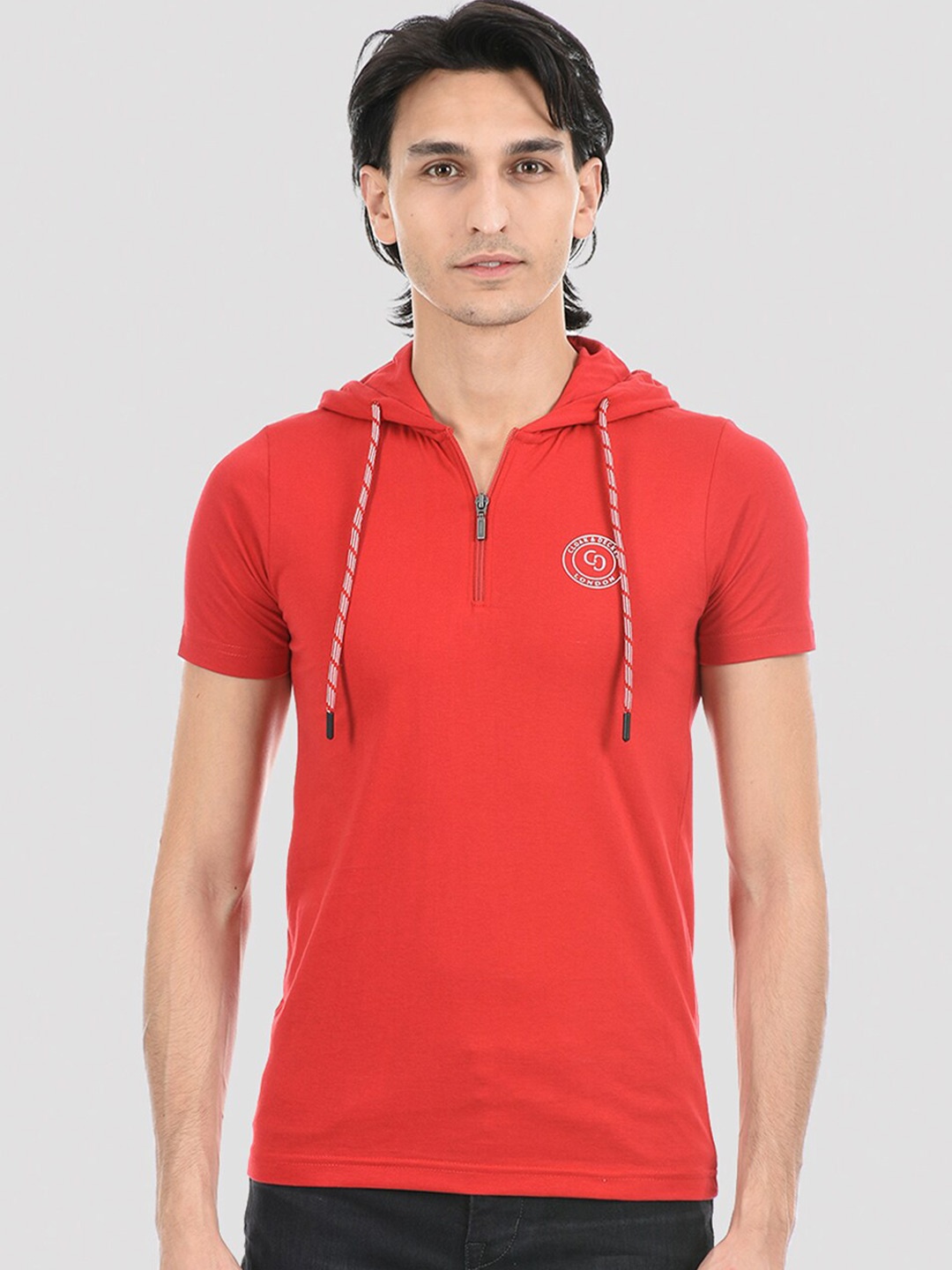 

Cloak & Decker by Monte Carlo Men Red Colourblocked Polo Collar Raw Edge T-shirt