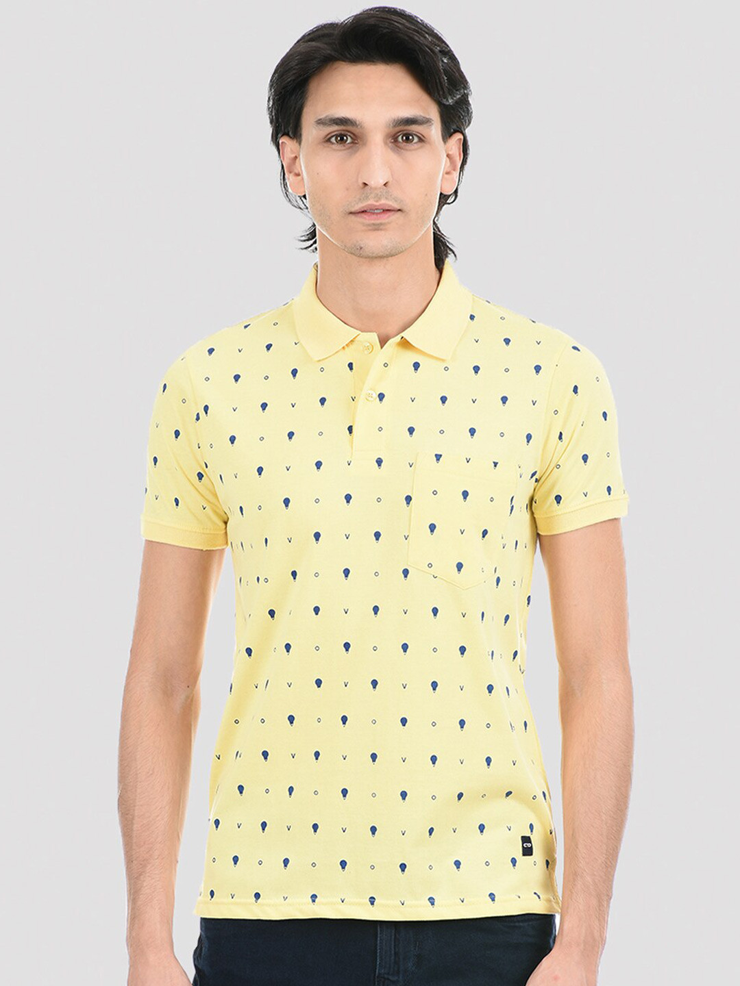 

Cloak & Decker by Monte Carlo Men Yellow Printed Polo Collar T-shirt