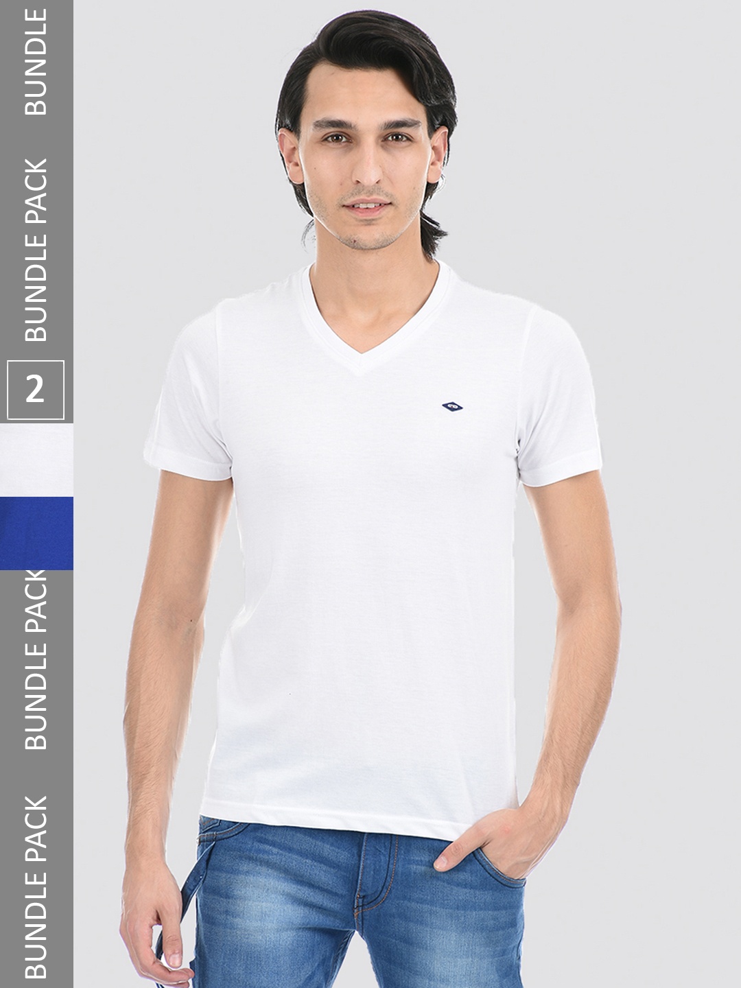 

Cloak & Decker by Monte Carlo Men Pack of 2 White & Blue V-Neck T-shirt