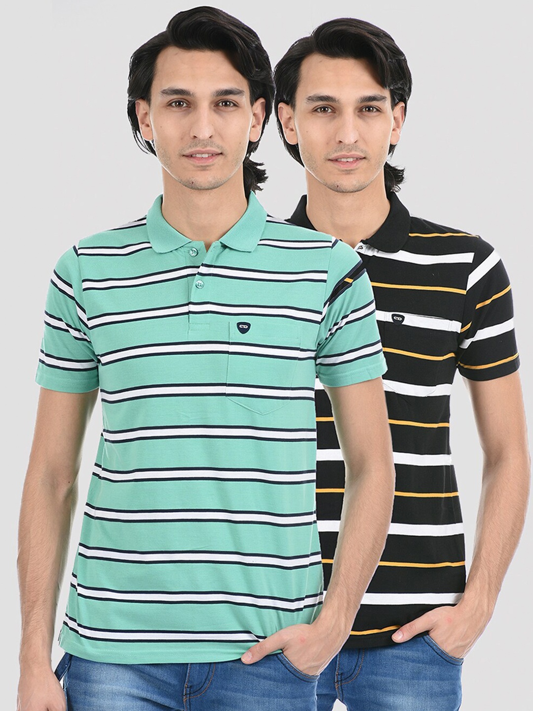 

Cloak & Decker by Monte Carlo Men Green Striped V-Neck T-shirt