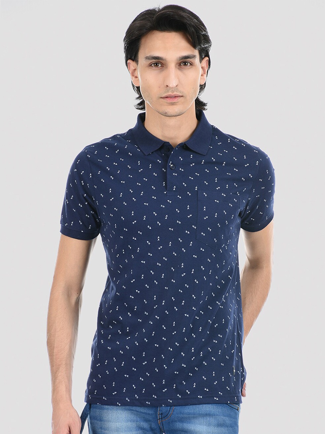 

Cloak & Decker by Monte Carlo Men Navy Blue Printed Polo Collar T-shirt