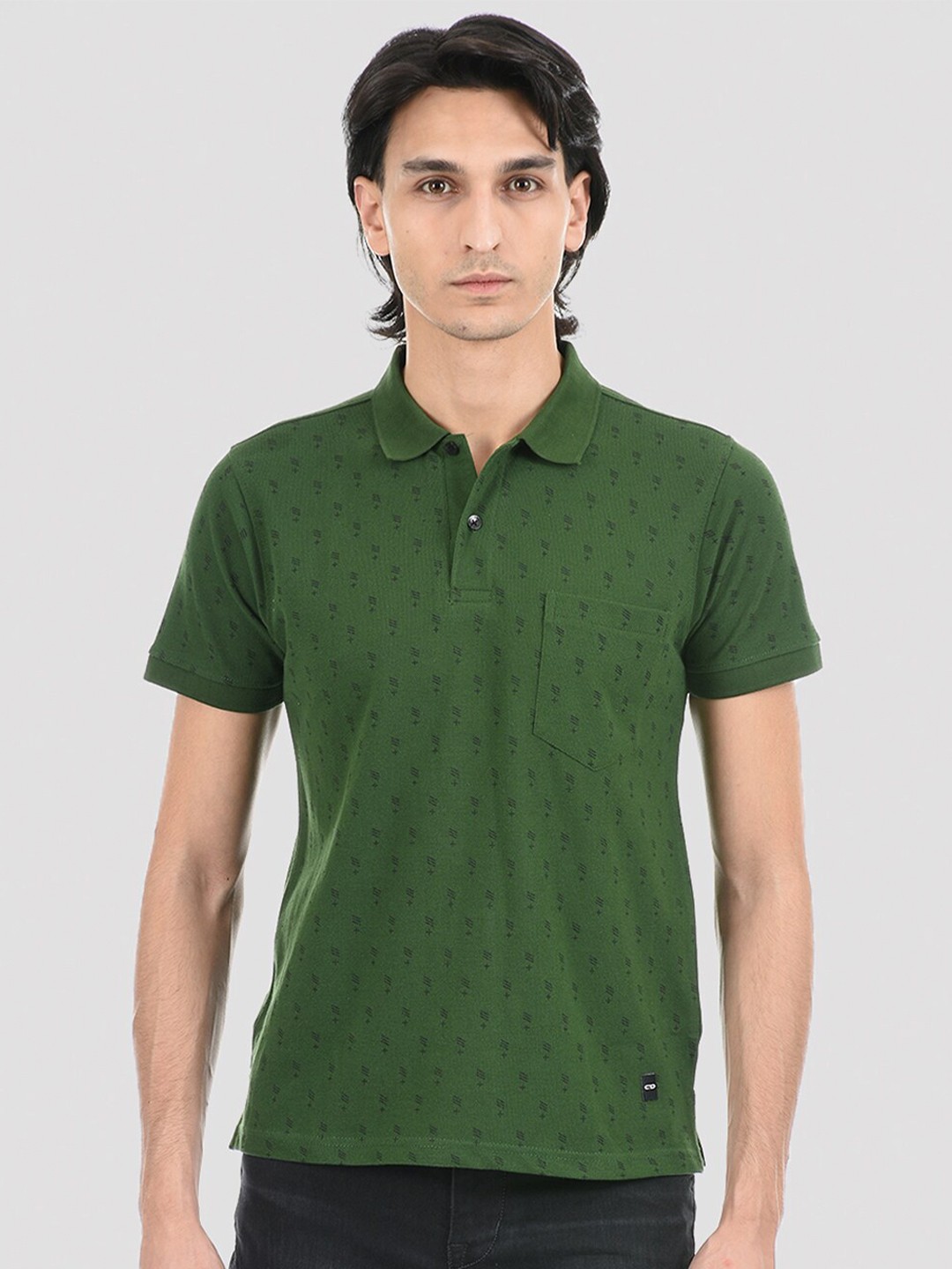 

Cloak & Decker by Monte Carlo Men Green Floral Polo Collar Cotton T-shirt