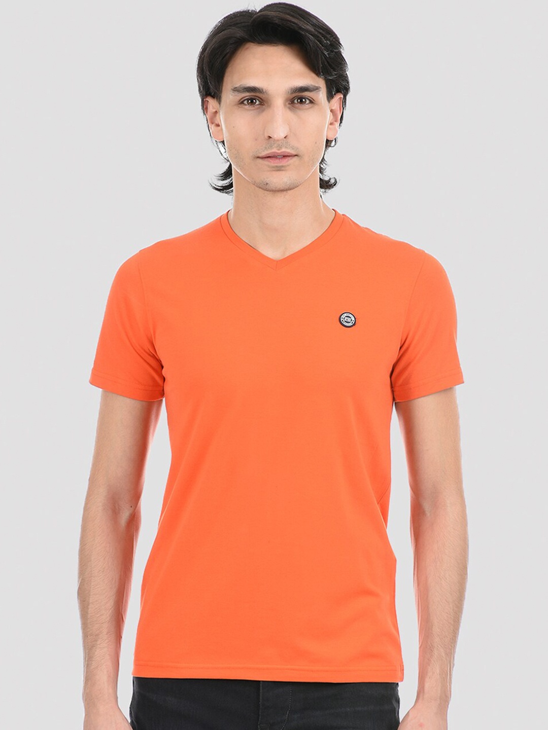 

Cloak & Decker by Monte Carlo Men Orange V-Neck T-shirt