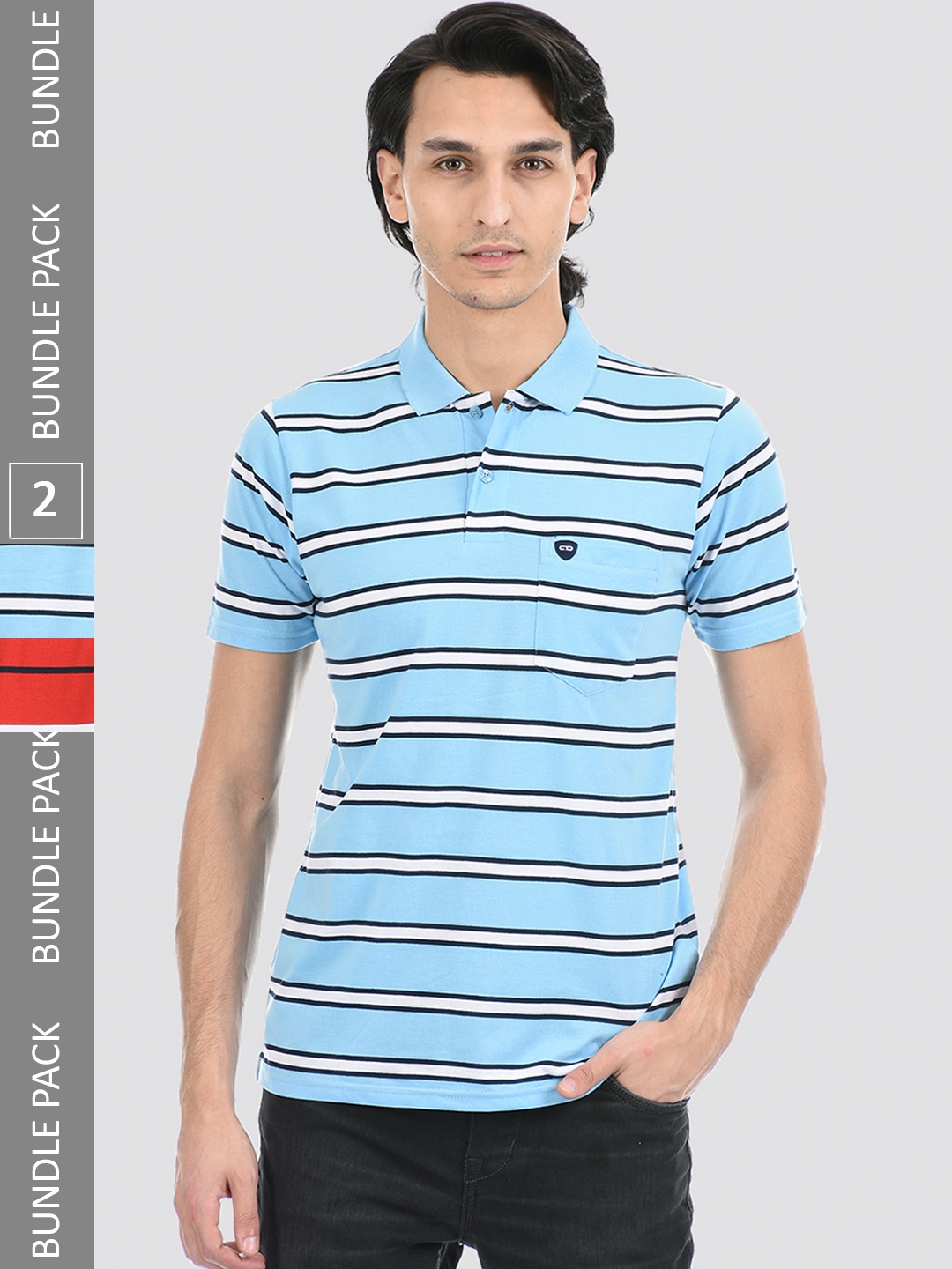 

Cloak & Decker by Monte Carlo Men Pack Of 2 Red & Turquoise Blue Polo Collar T-shirt