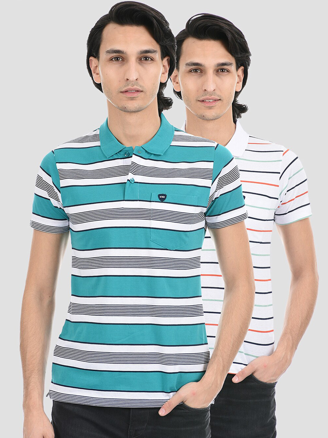 

Cloak & Decker by Monte Carlo Men White Striped Polo Collar T-shirt