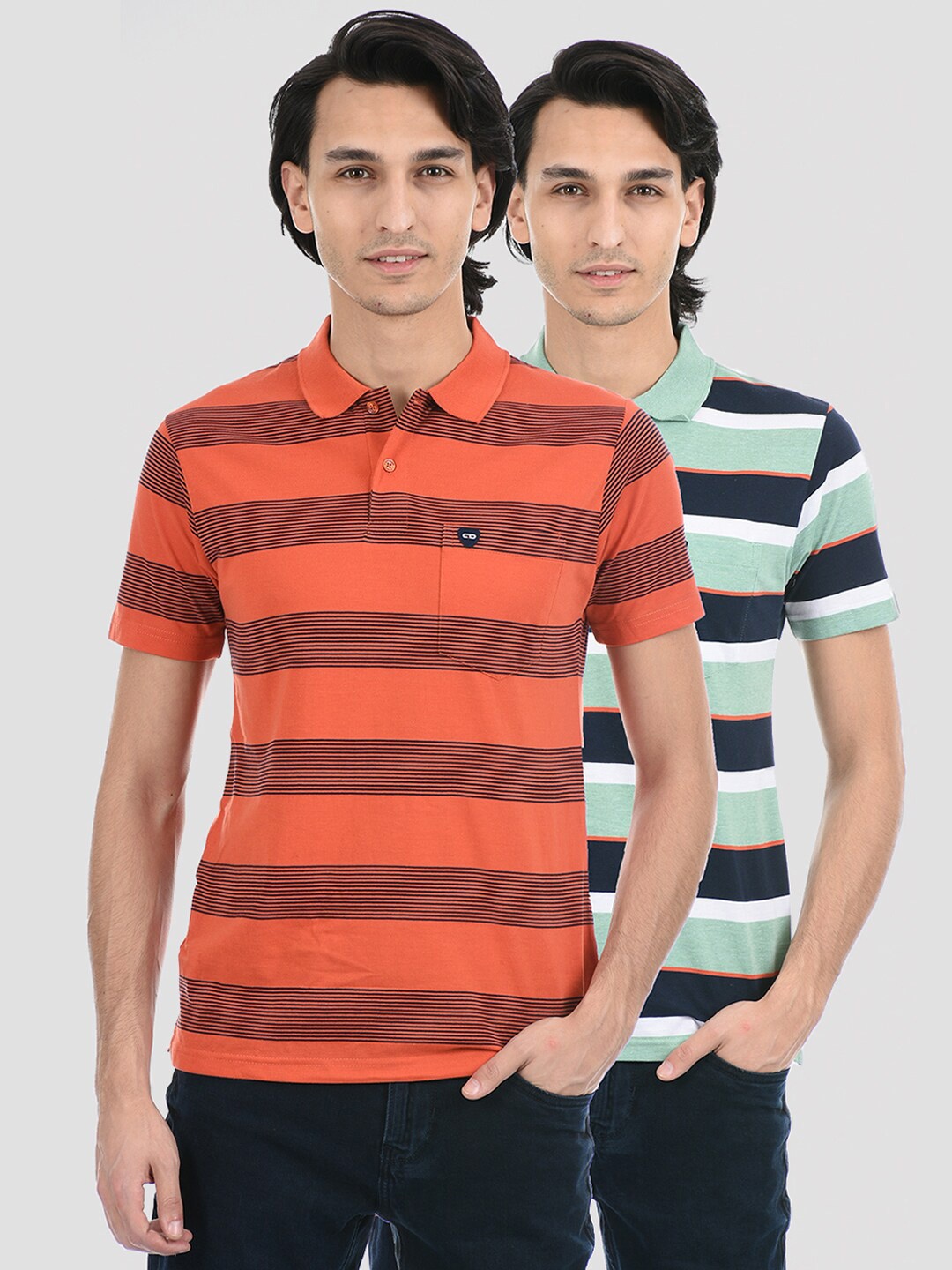 

Cloak & Decker by Monte Carlo Men Orange Striped Polo Collar T-shirt
