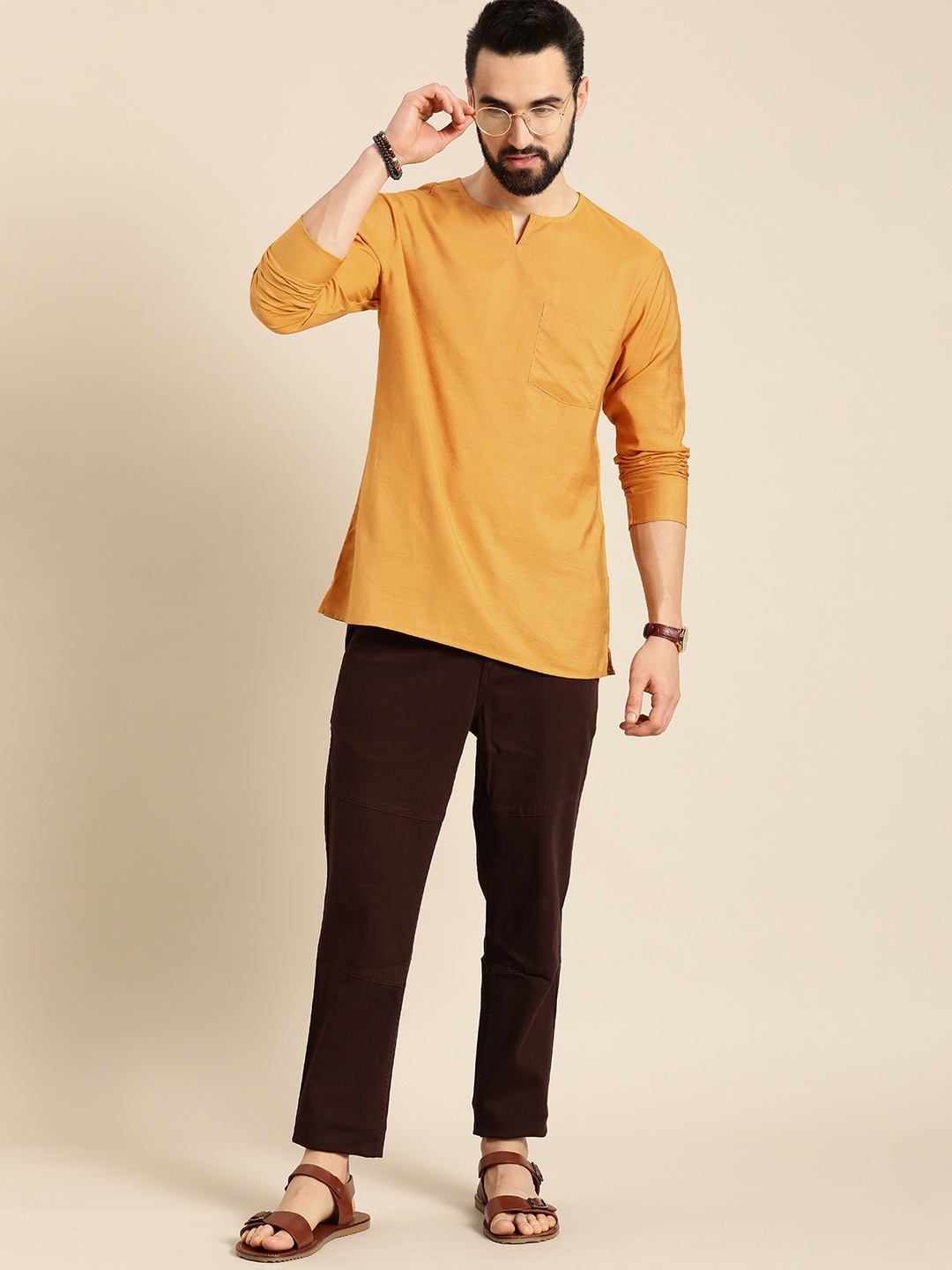 

Anouk Men Mustard Yellow Solid Kurta