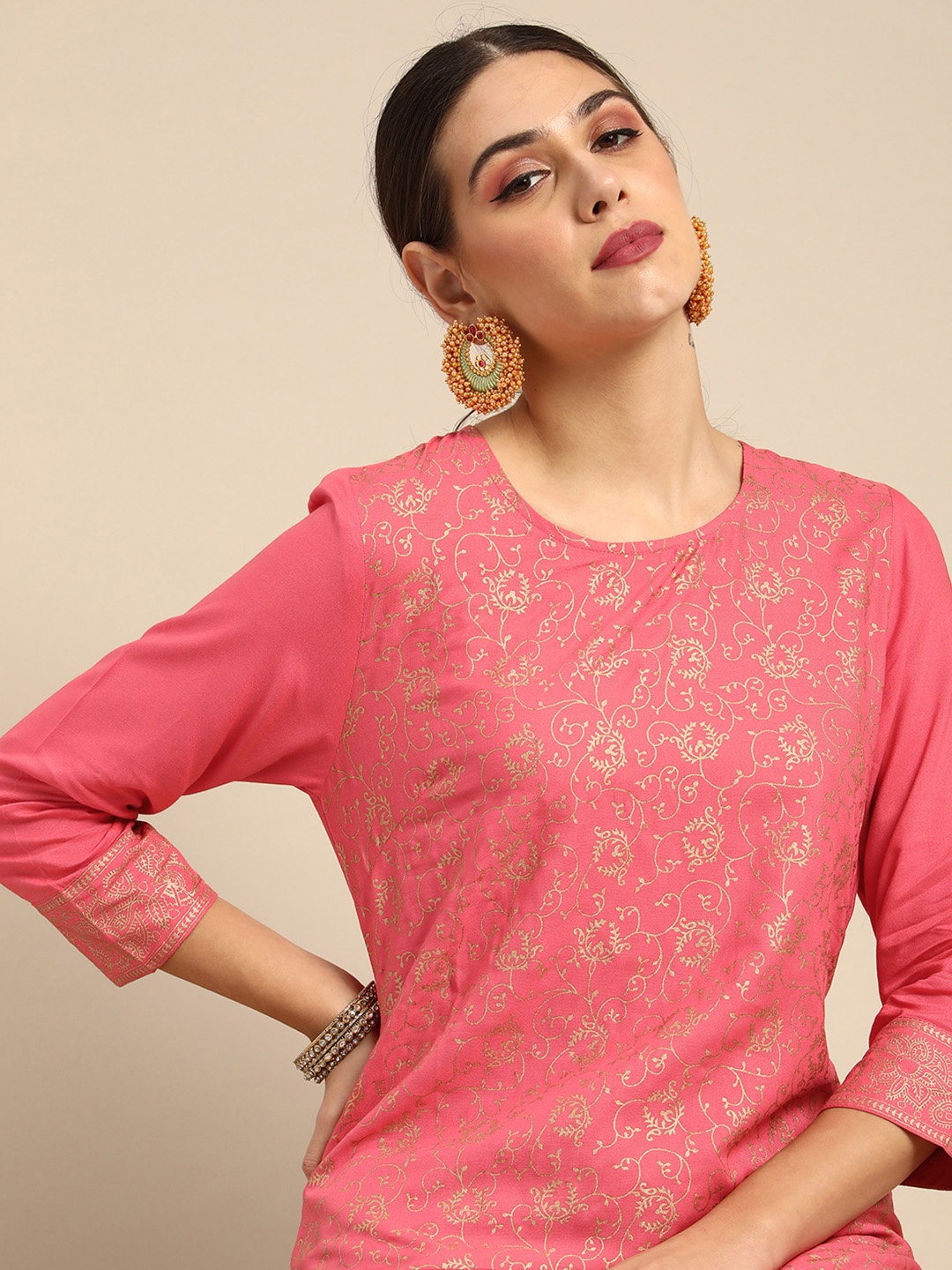 

Anouk Women Coral Ethnic Motifs Printed Kurta