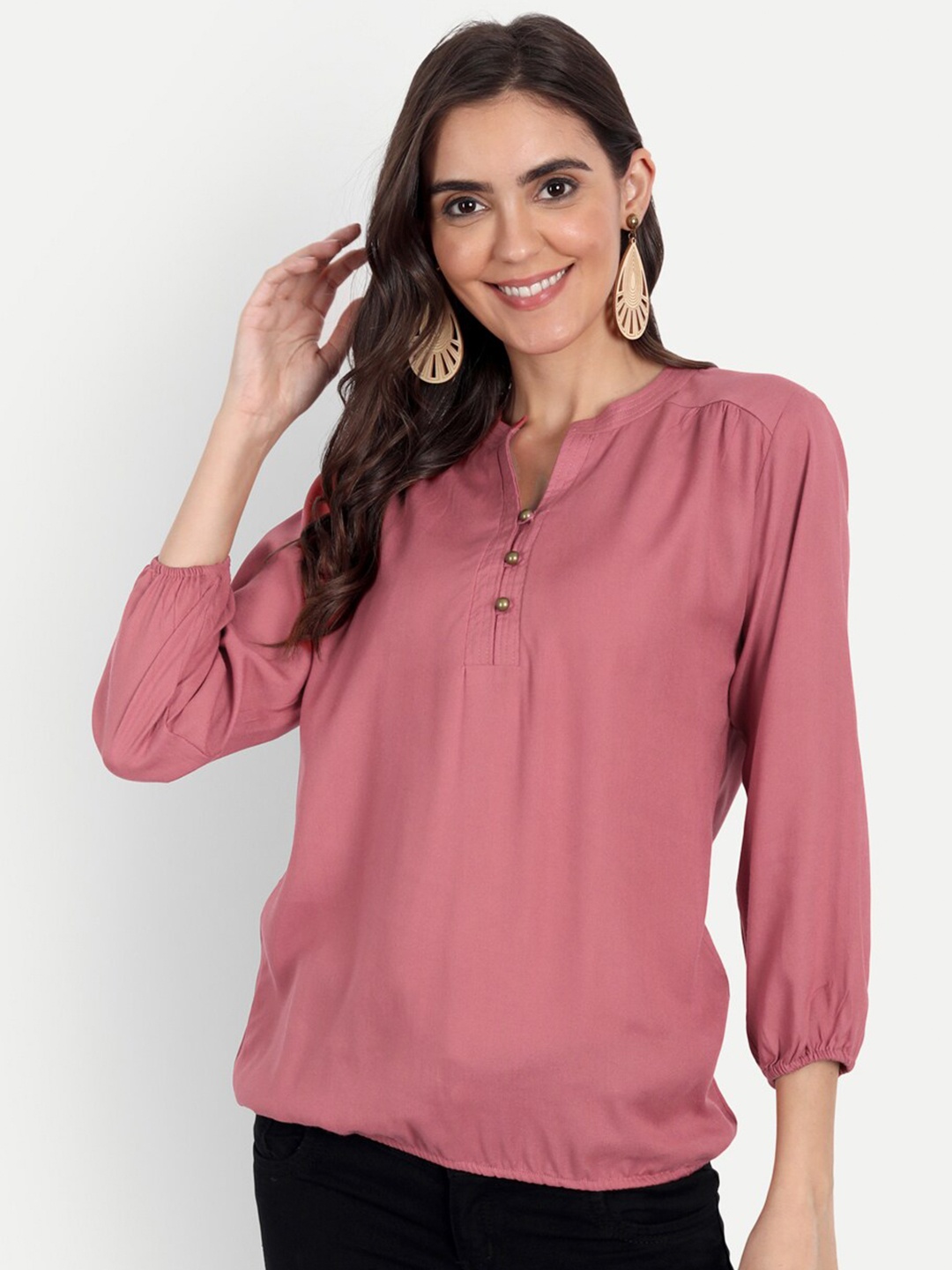 

Fab Star Pink Mandarin Collar Top