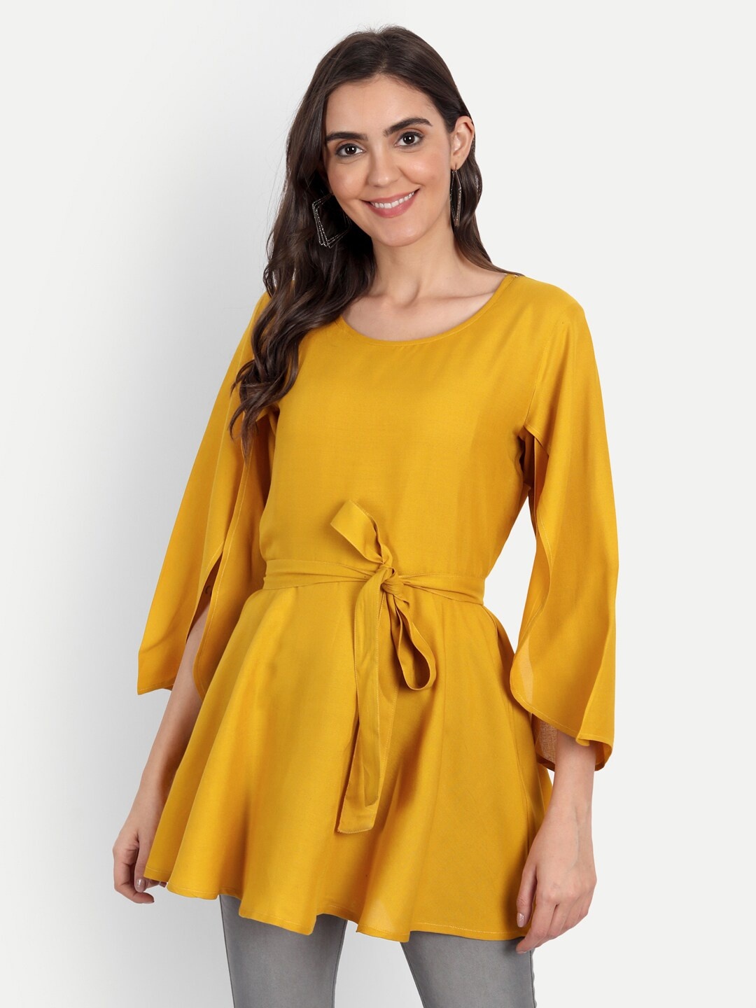 

Fab Star Women Yellow Cinched Waist Longline Top