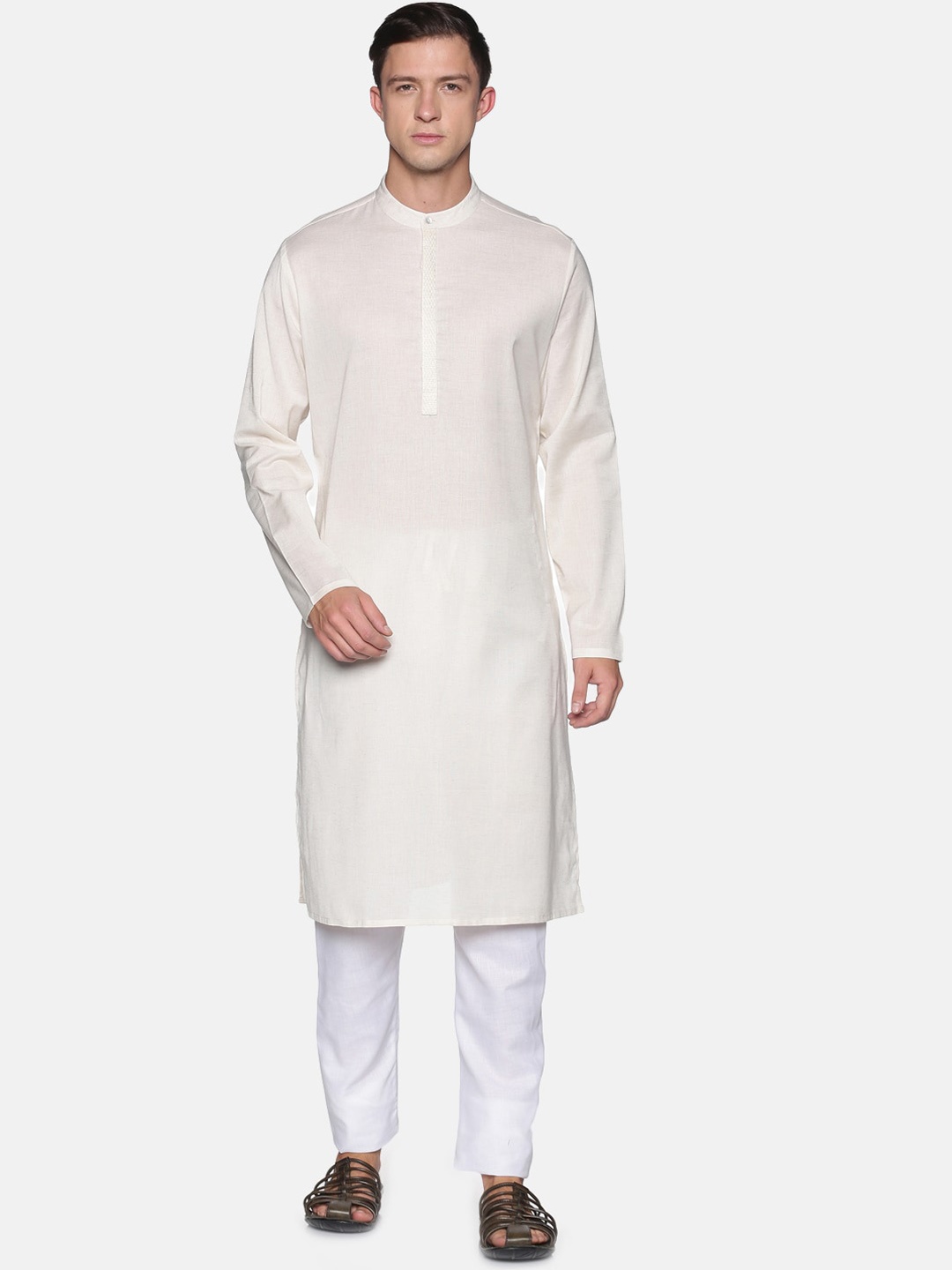 

Saffron Threads Men Off White Solid Kurta