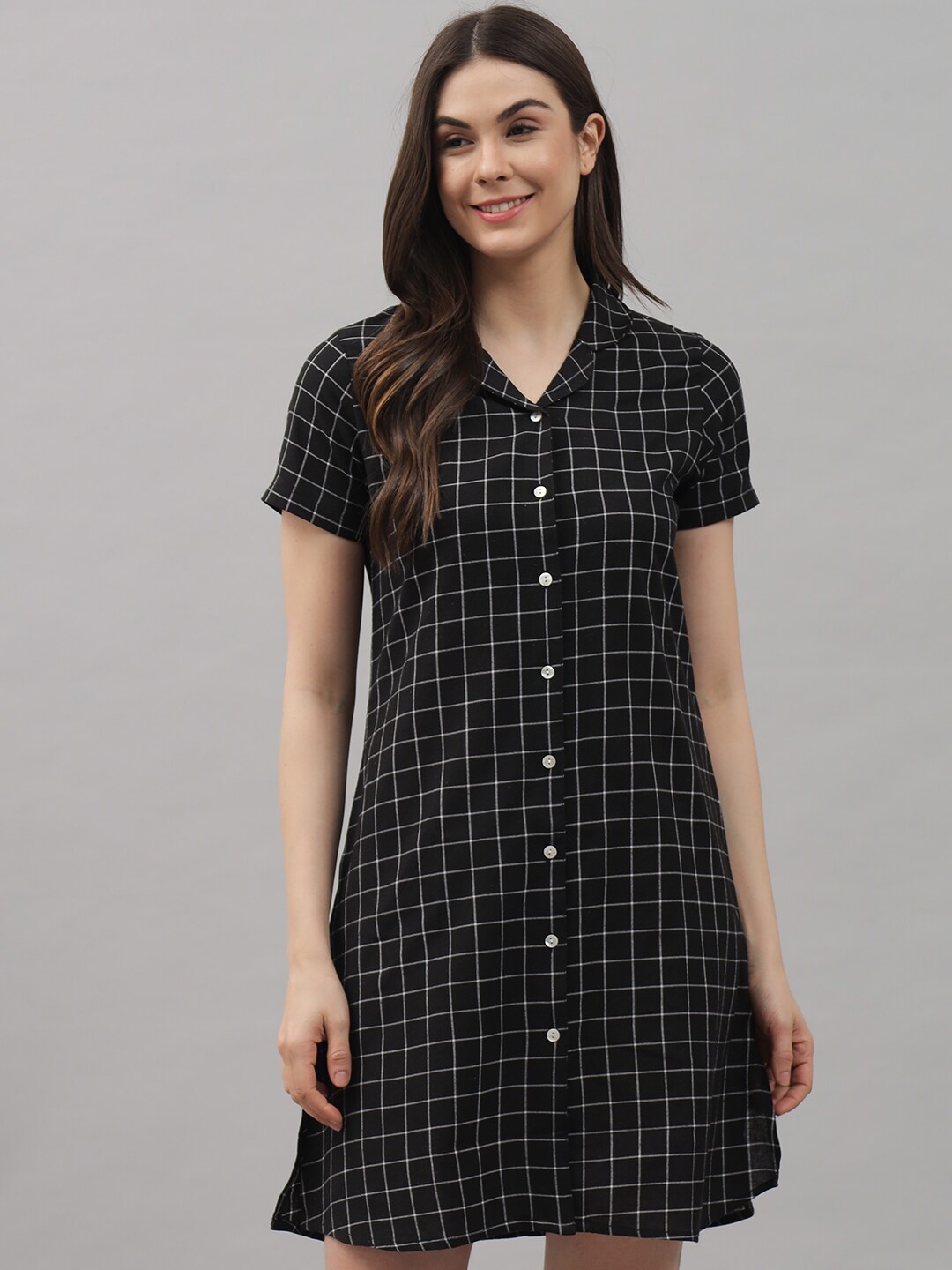 

Shararat Black Checked Shirt Nightdress