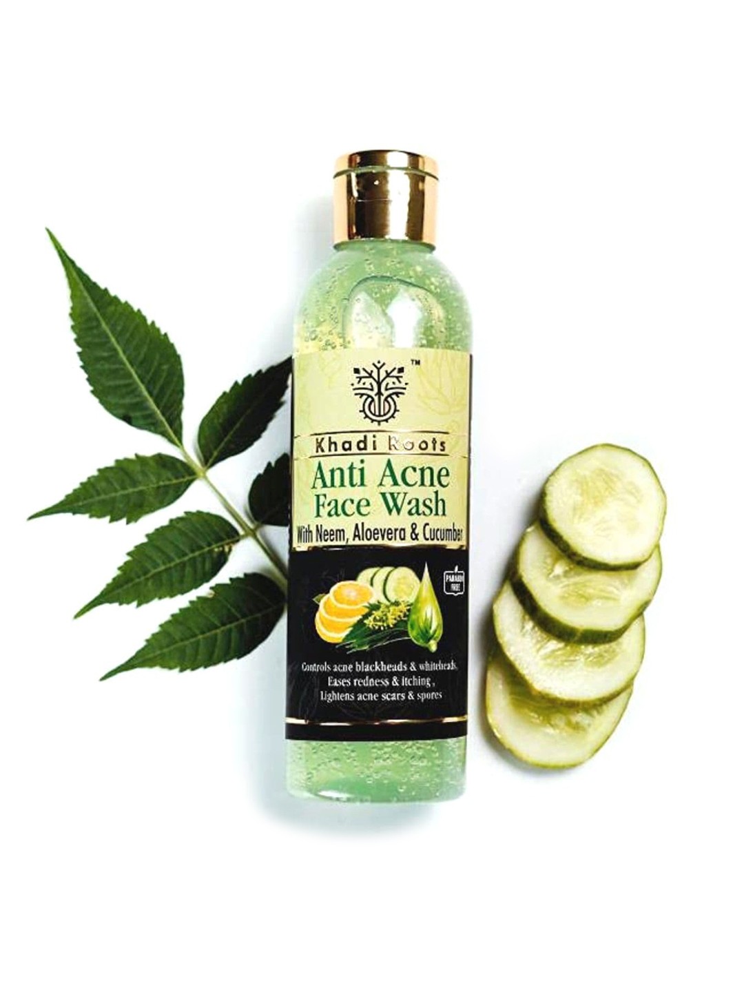 

Khadi Roots Anti Acne Face Wash with Neem & Aloe Vera - 200 ml, Green