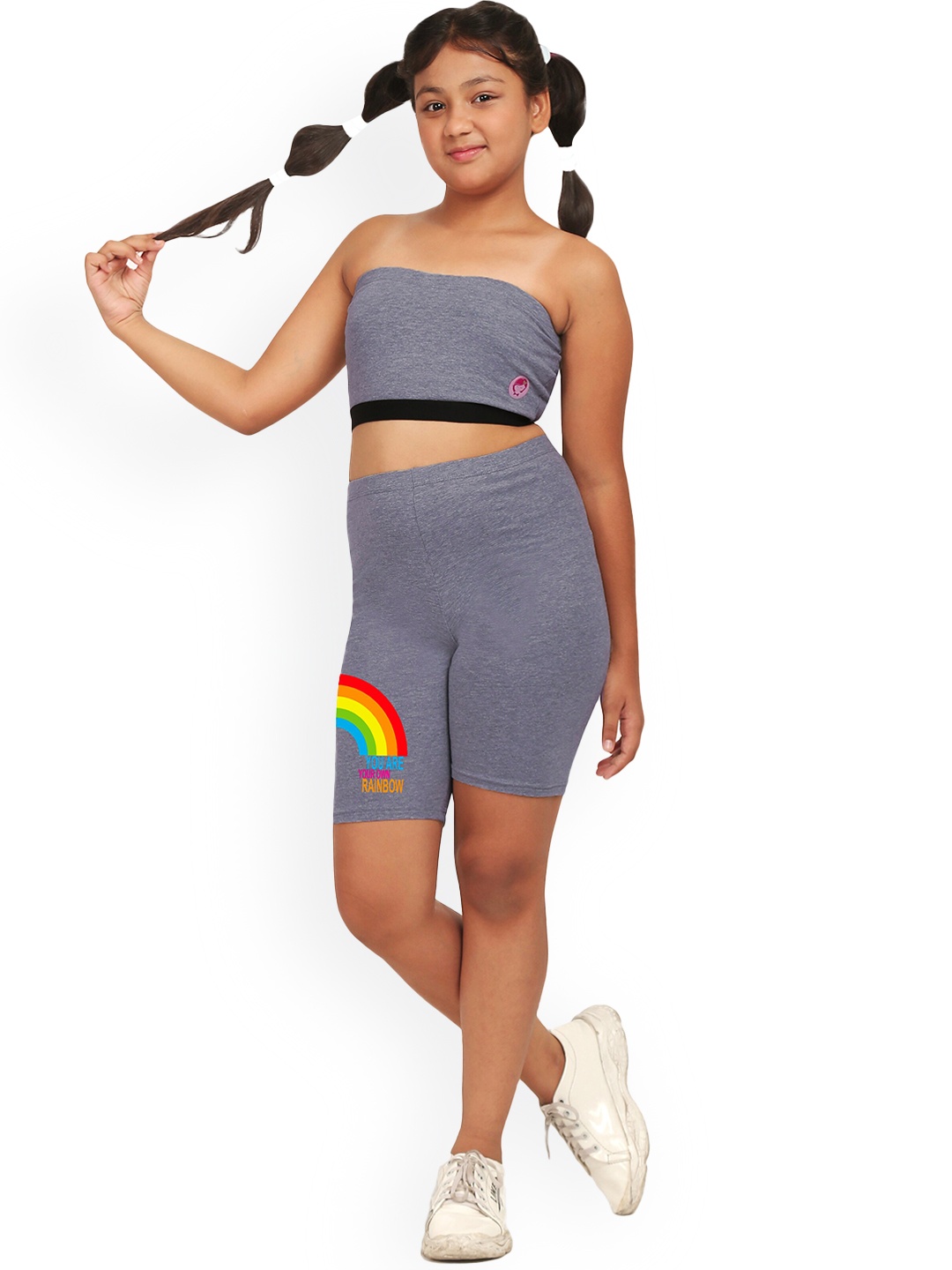 

DChica Girls Grey Melange Skinny Fit High-Rise Cycling Shorts
