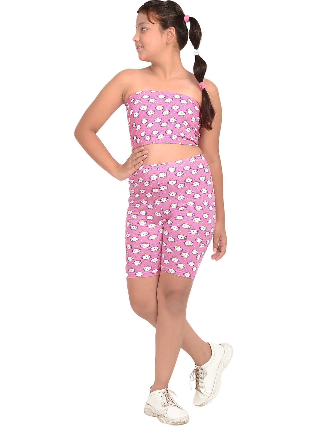 

DChica Girls Pink Printed Skinny Fit High-Rise Cycling Shorts