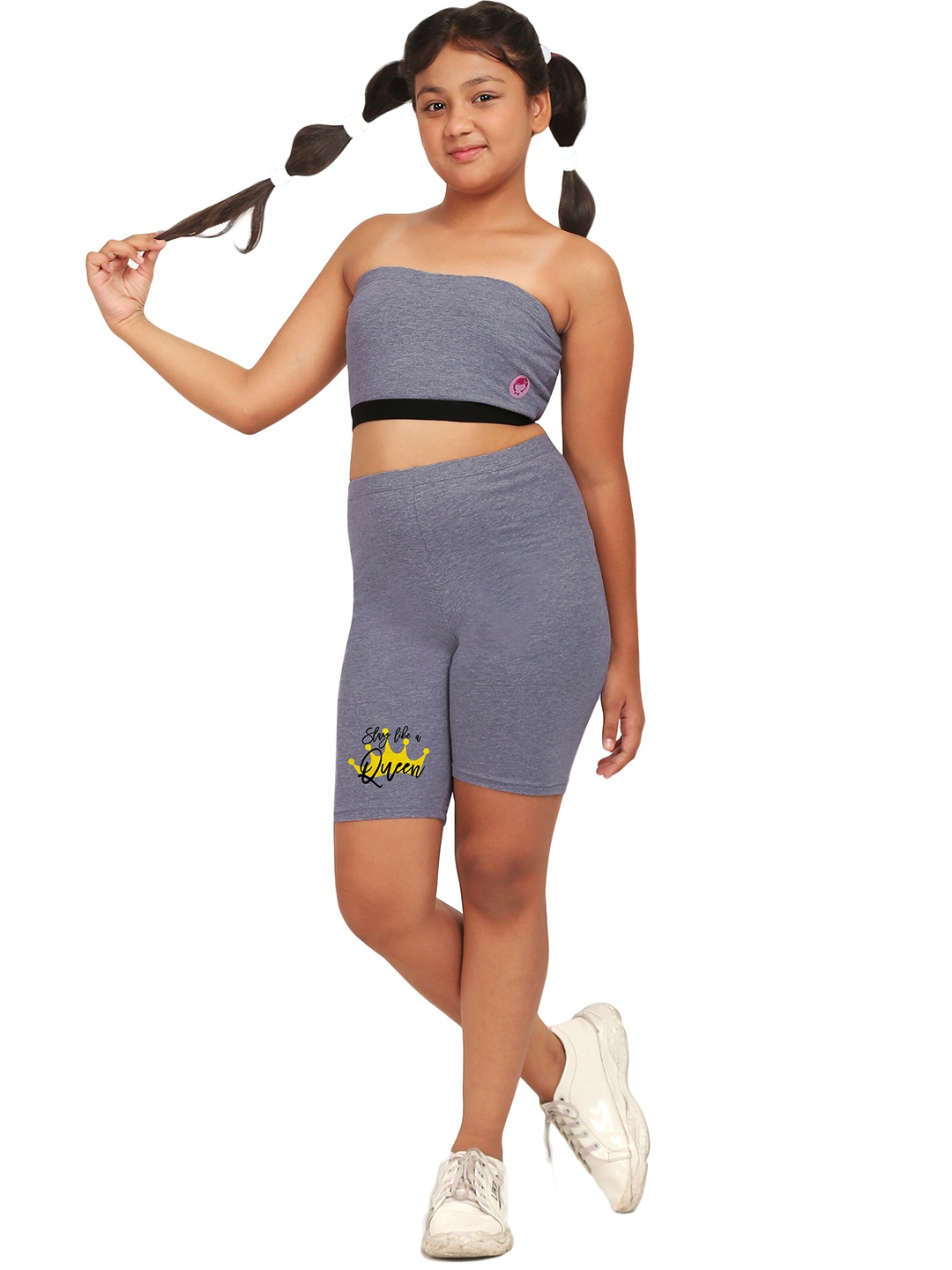 

DChica Girls Grey Melange Skinny Fit High-Rise Cycling Shorts
