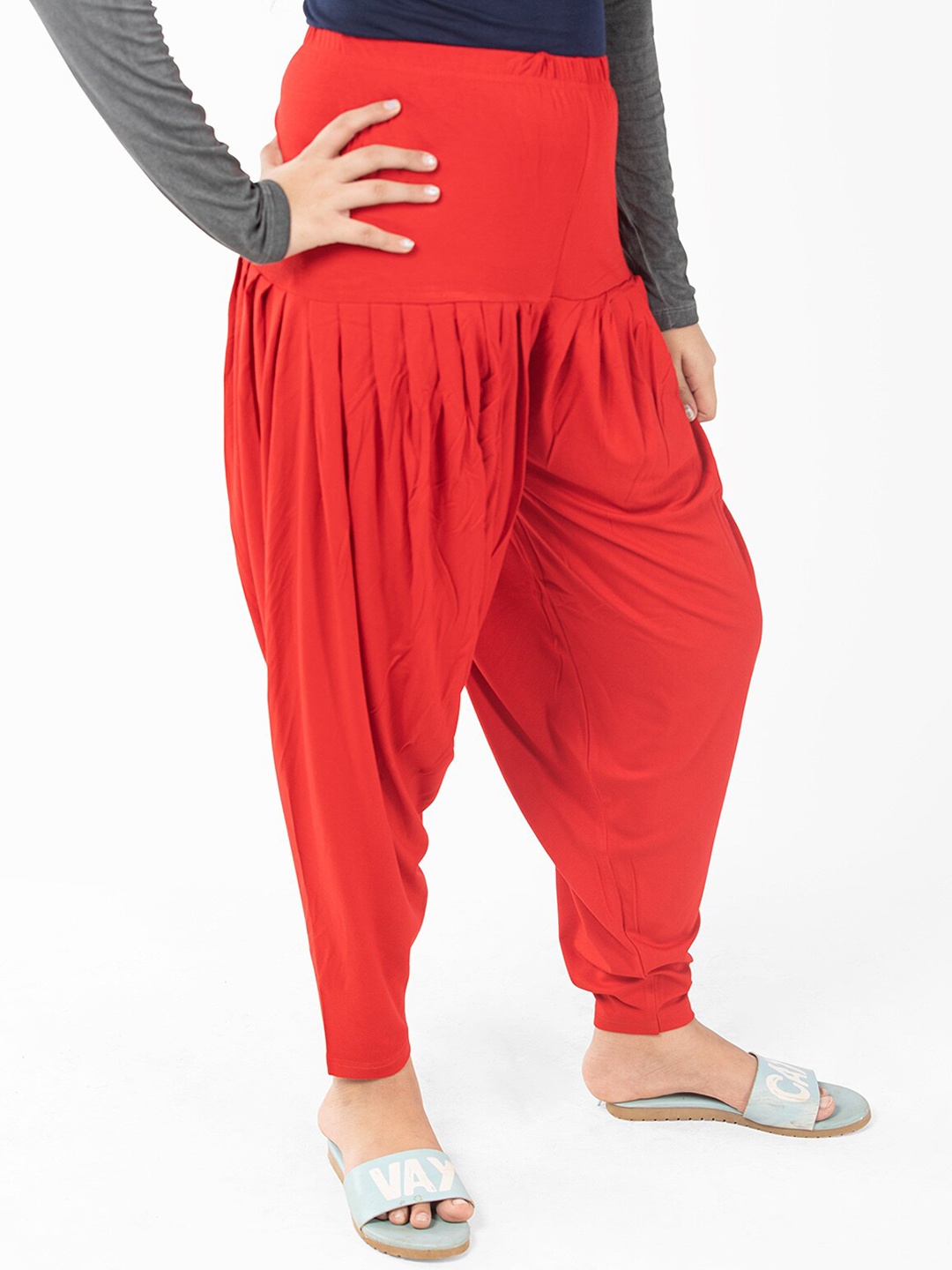 

indian flower Girls Red Solid Cotton Patiala