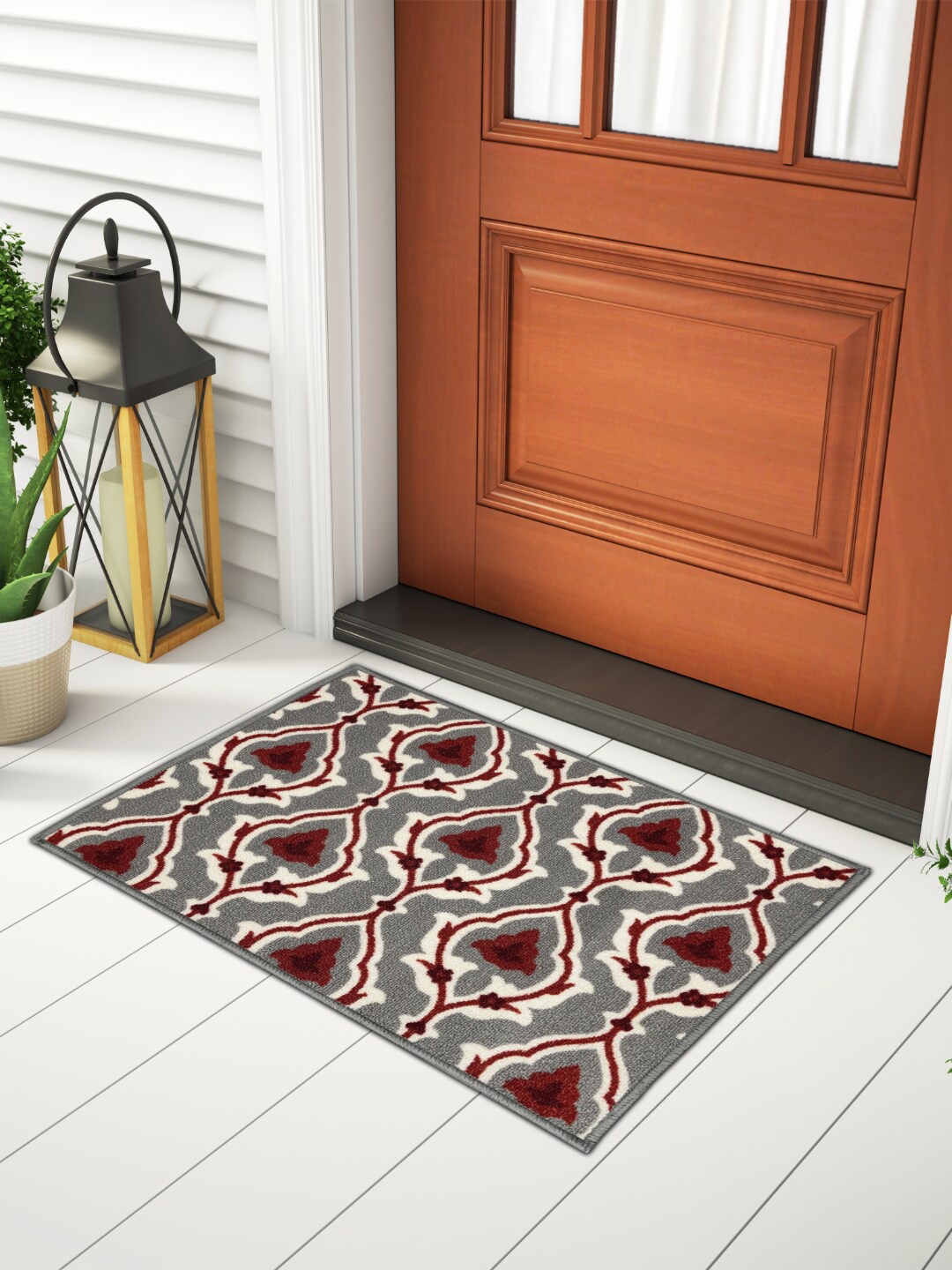 SPACES Grey Printed 1146 GSM Large Anti-Skid Doormats