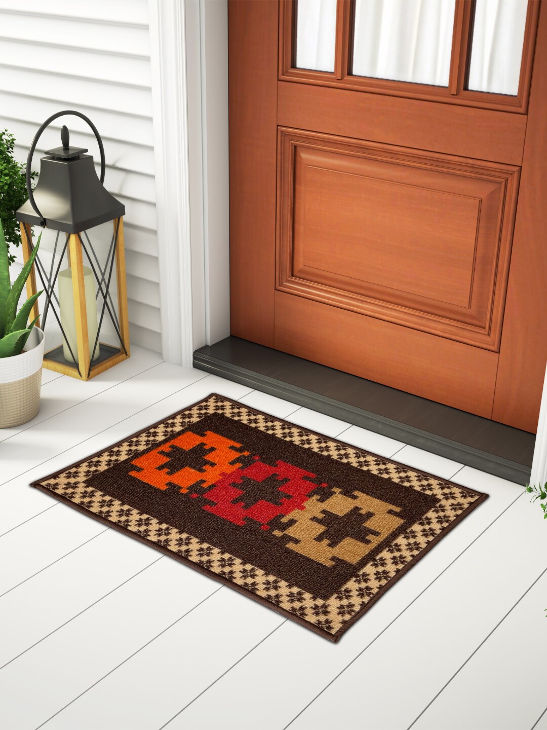 SPACES Brown & Red Printed Anti-Skid Doormats