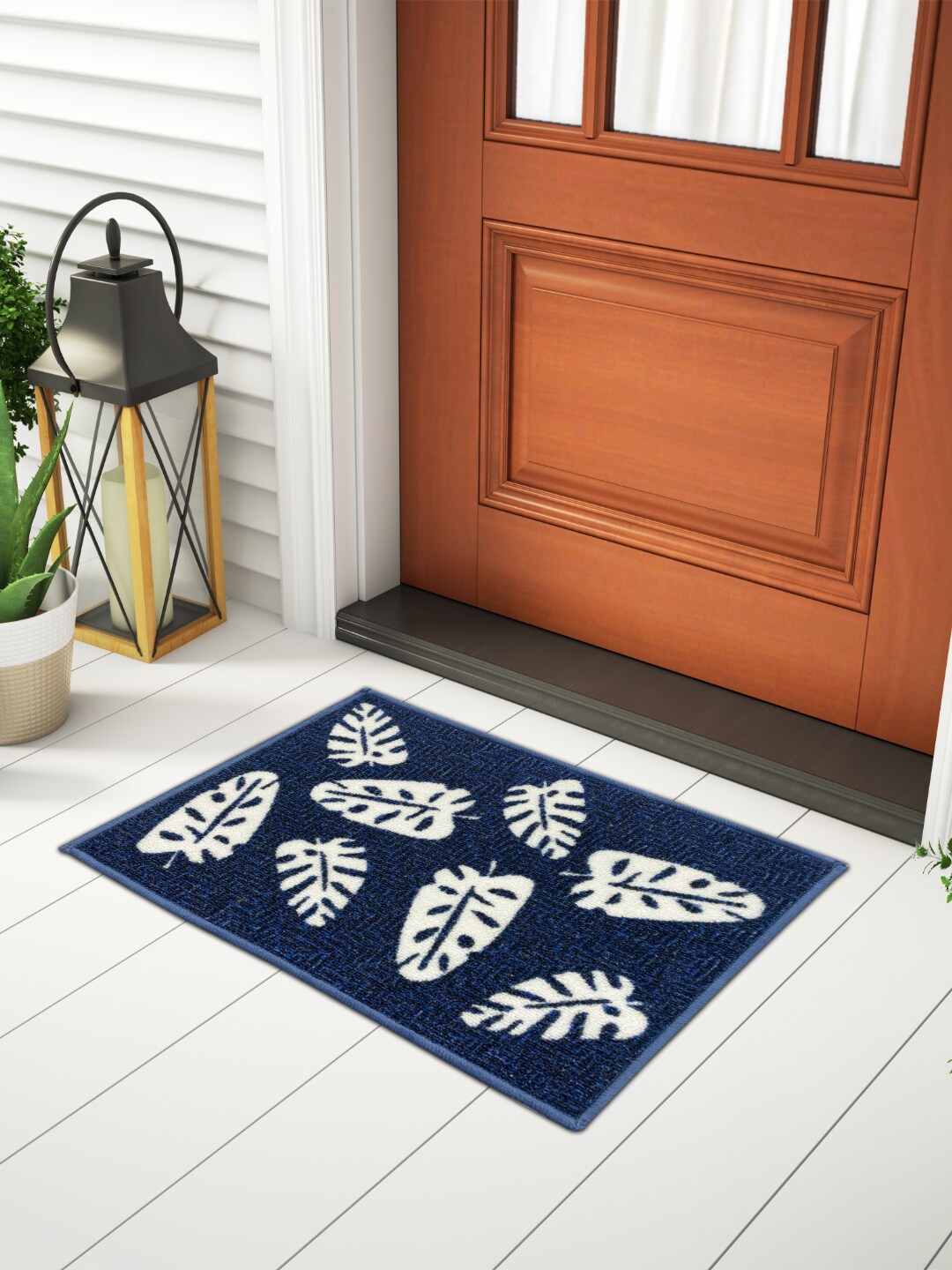 SPACES Blue & White Printed Anti-Skid Doormat