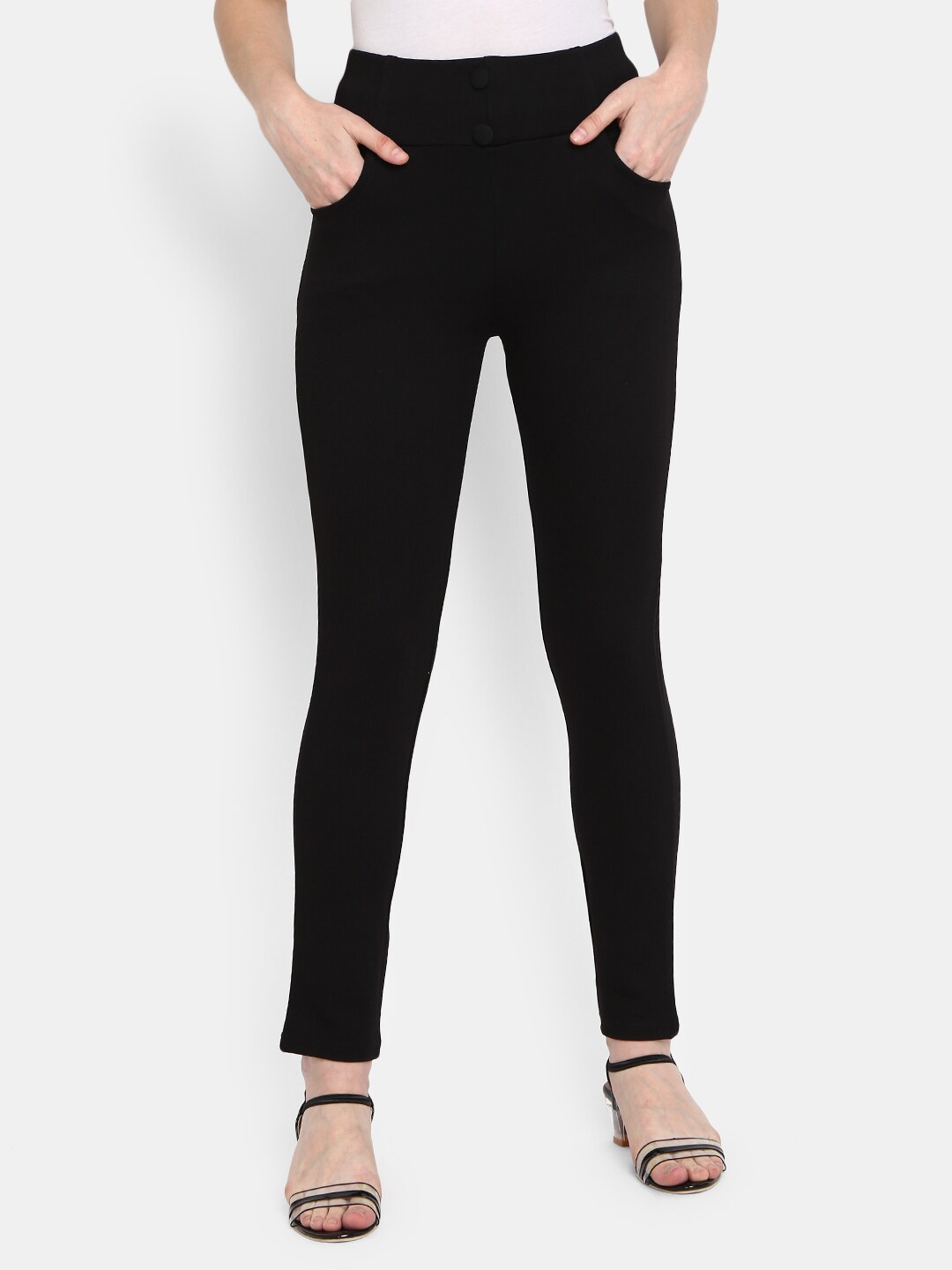 

V-Mart Women Black Solid Cotton Jeggings