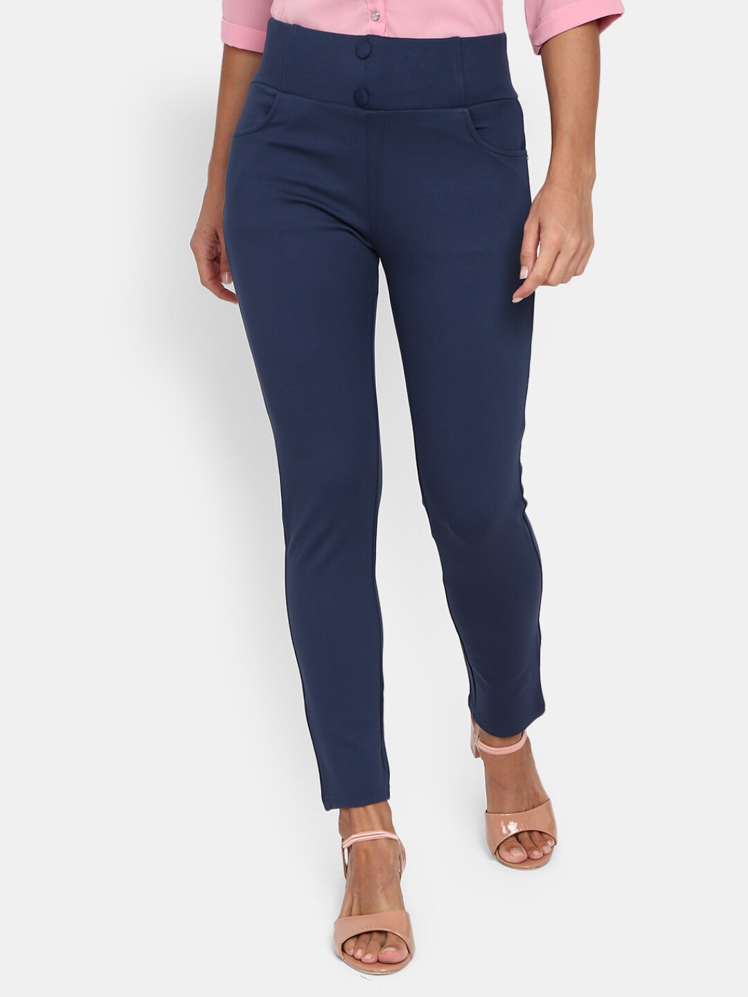 

V-Mart Women Navy Blue Solid Cotton Jeggings