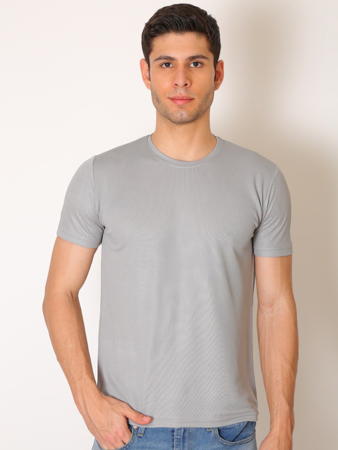 

JMP Men Grey Polyester Round Neck Slim Fit T-shirt