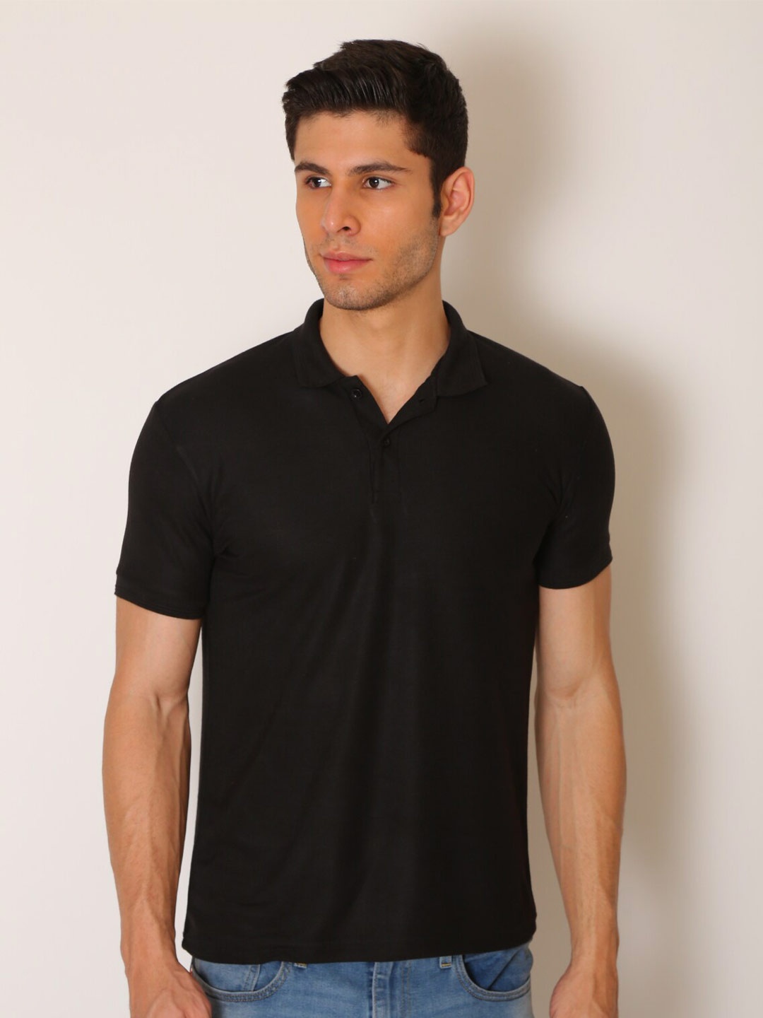 

JMP Men Black Polo Collar Slim Fit T-shirt