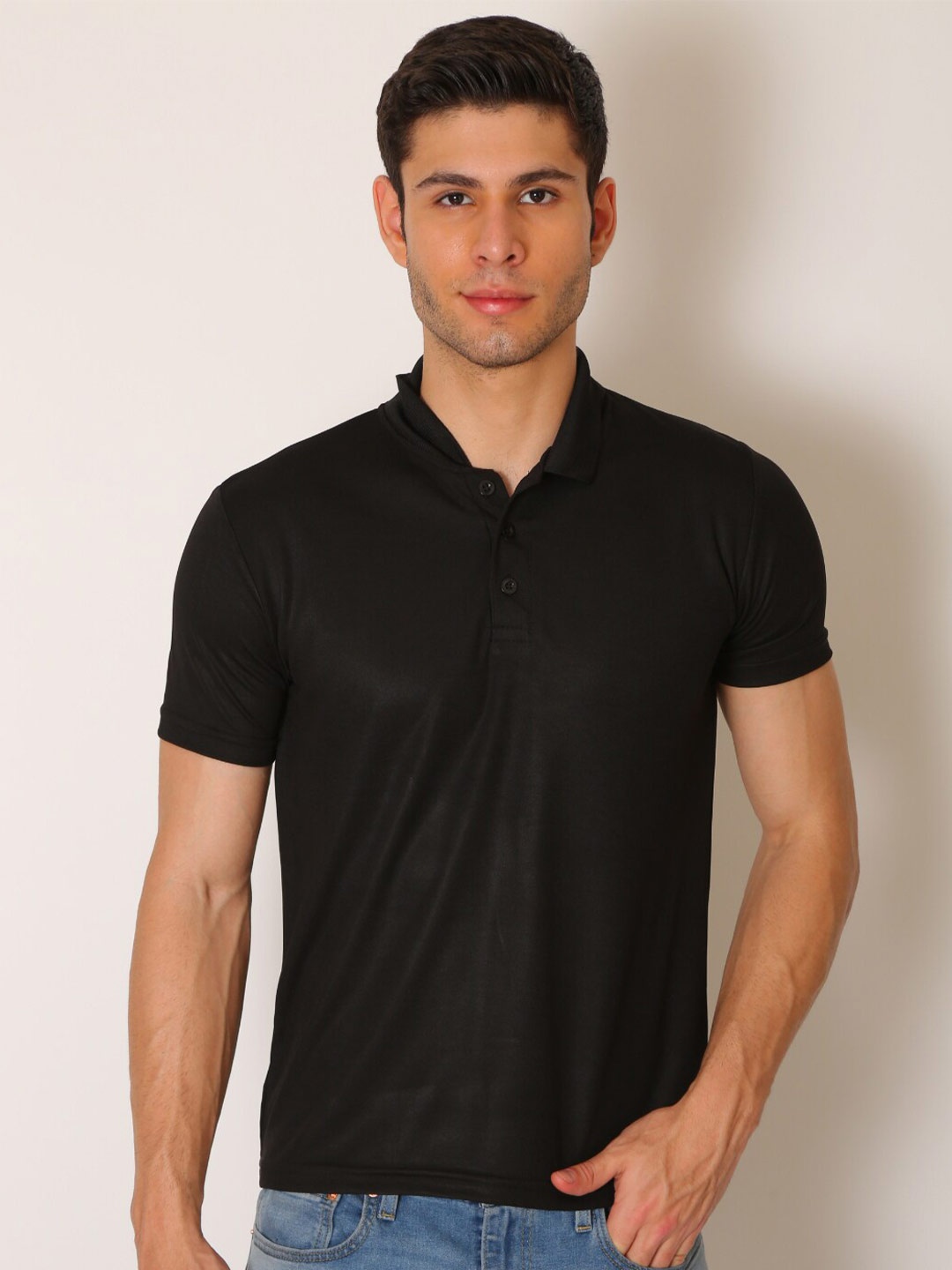 

JMP Men Black Polo Collar Slim Fit T-shirt