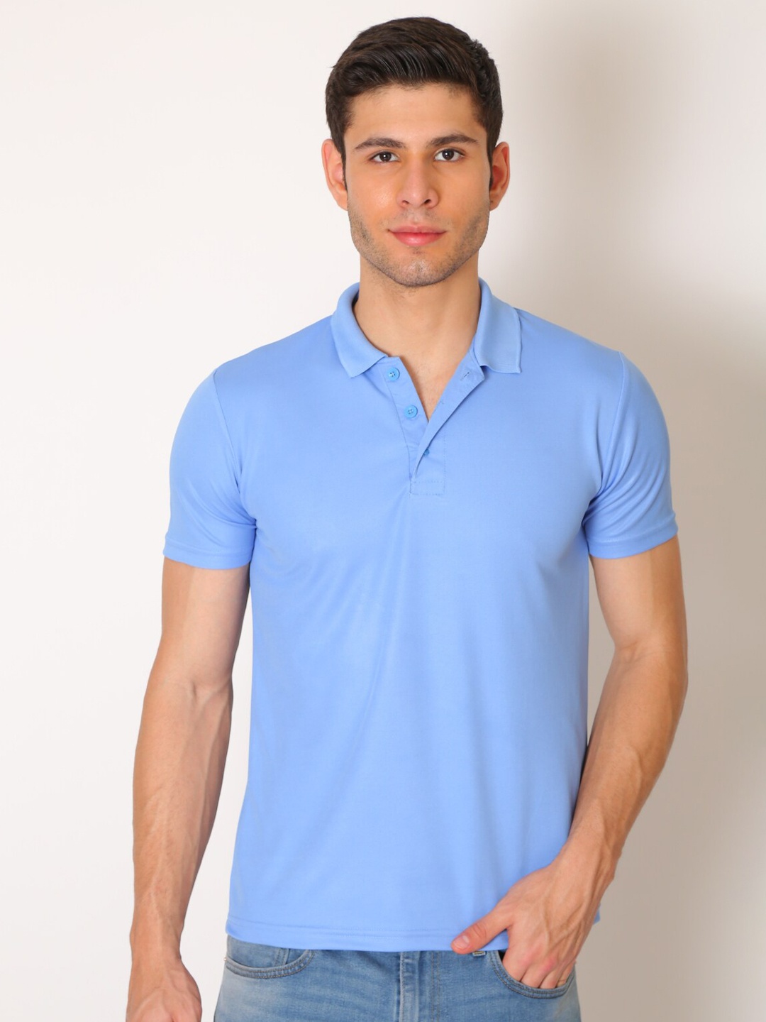 

JMP Men Blue Polo Collar Slim Fit T-shirt