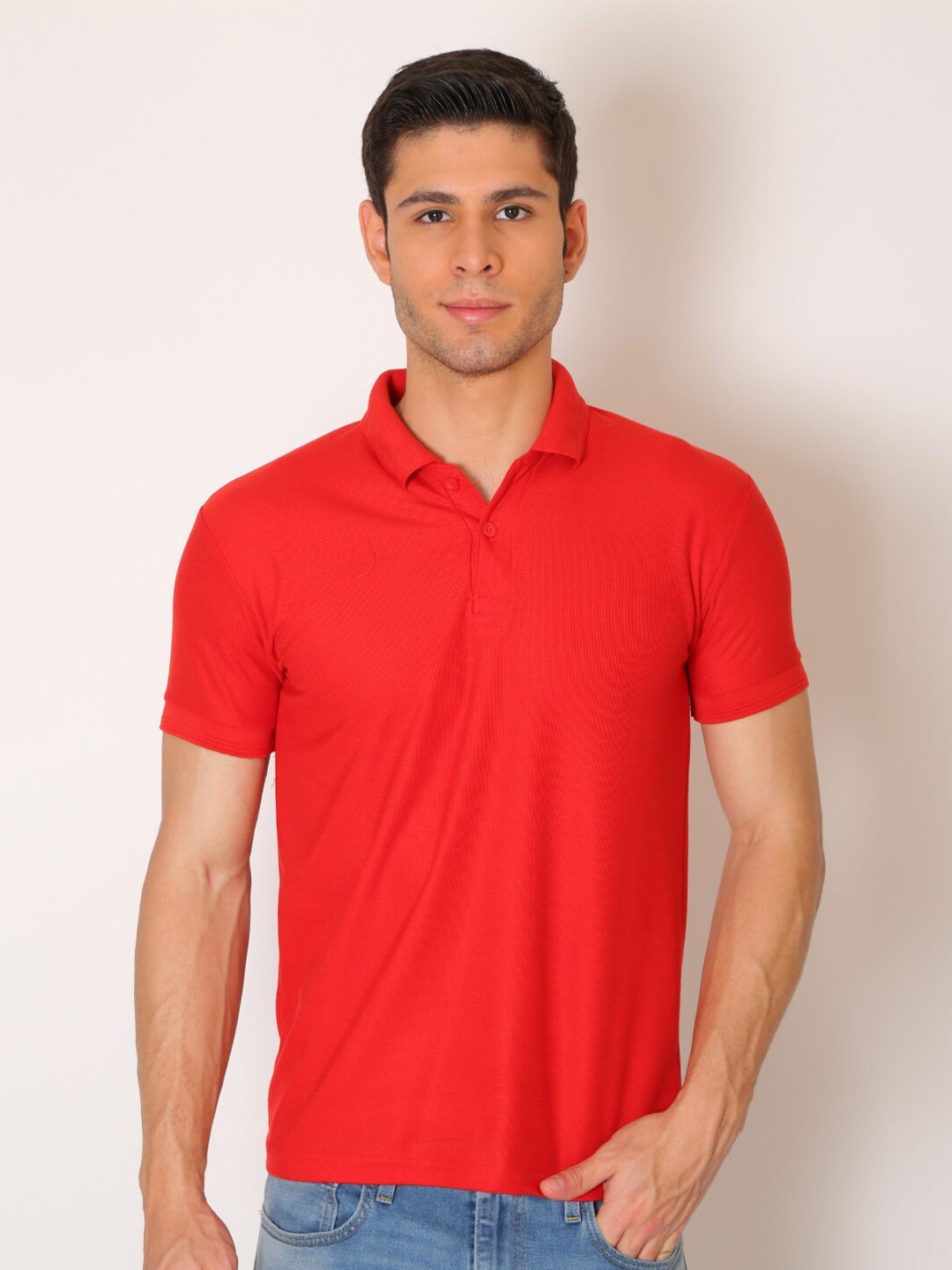 

JMP Men Red Polo Collar Slim Fit T-shirt