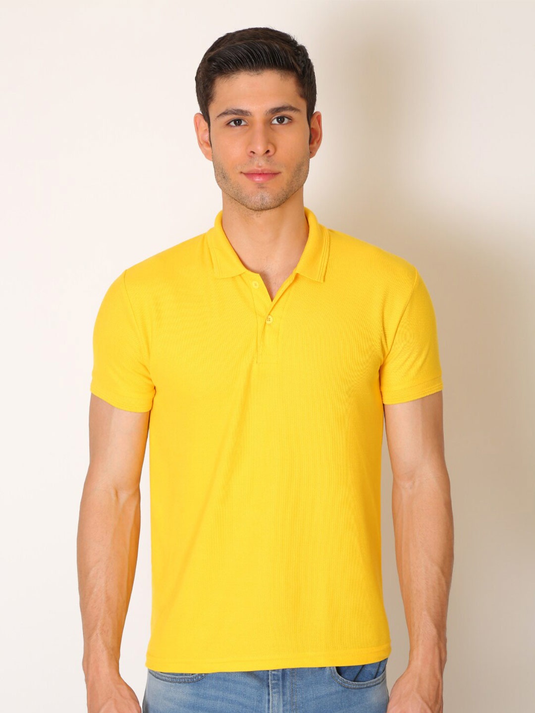 

JMP Men Yellow Polo Collar Slim Fit T-shirt