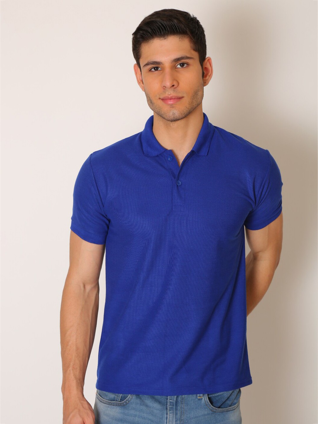 

JMP Men Blue Solid Polo Collar Slim Fit T-shirt