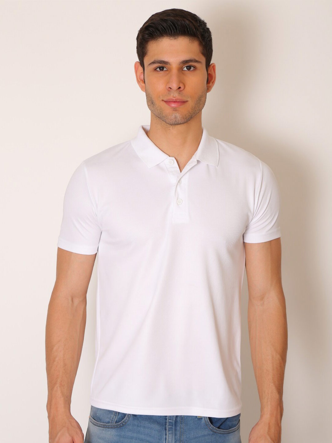 

JMP Men White Polo Collar Slim Fit T-shirt