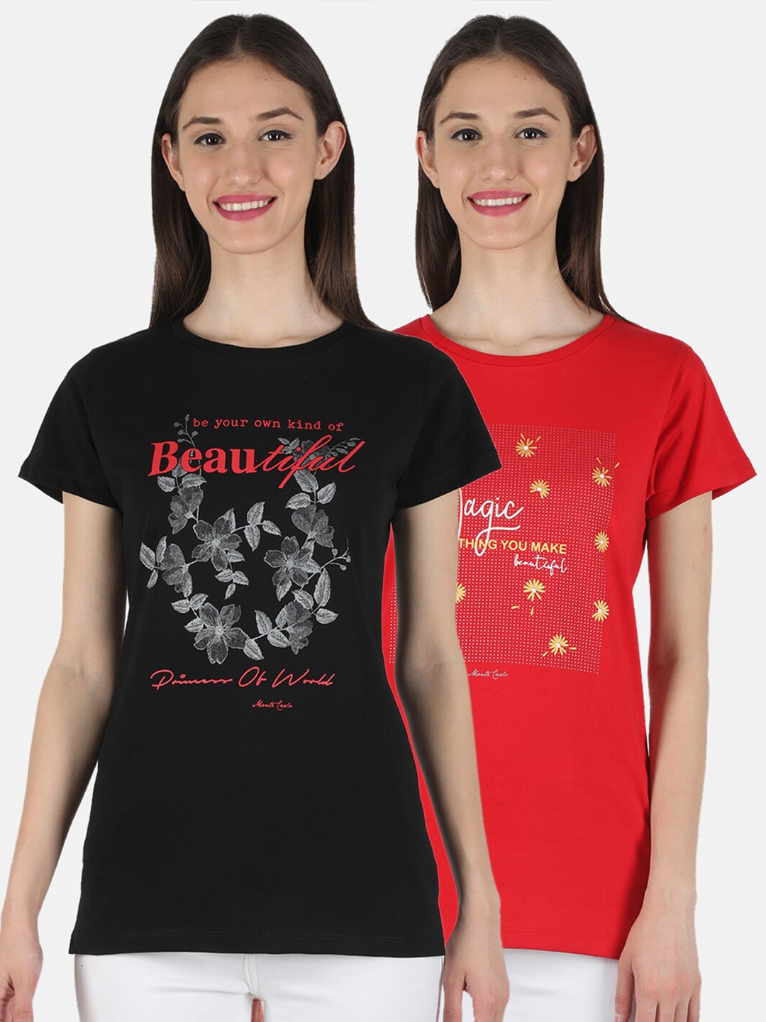 

Monte Carlo Pack Of 2 Red & Black Print Top